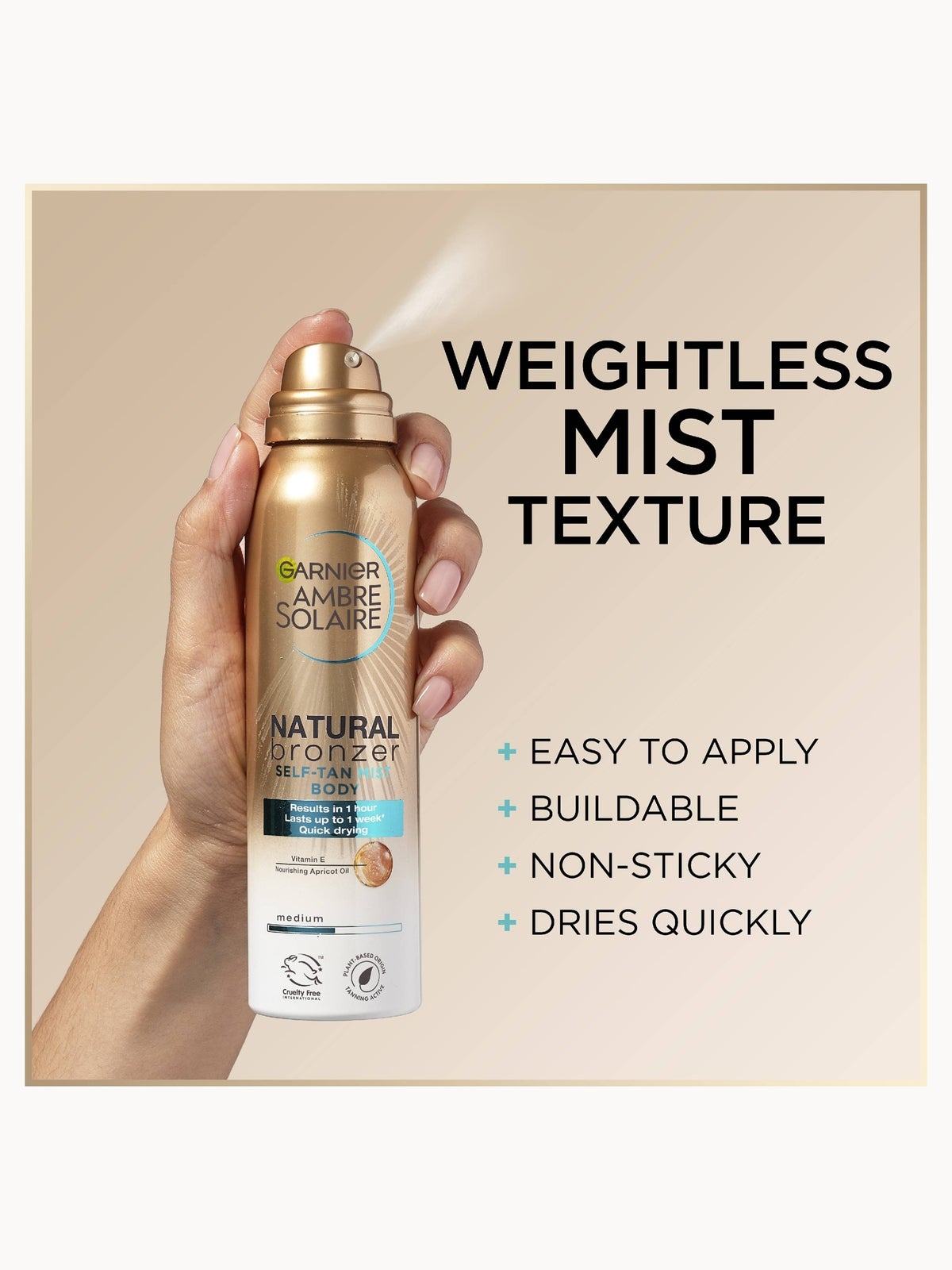 Garnier Ambre Solaire Natural Bronzer Quick Drying Body Self Tan Mist Medium 150ml 3