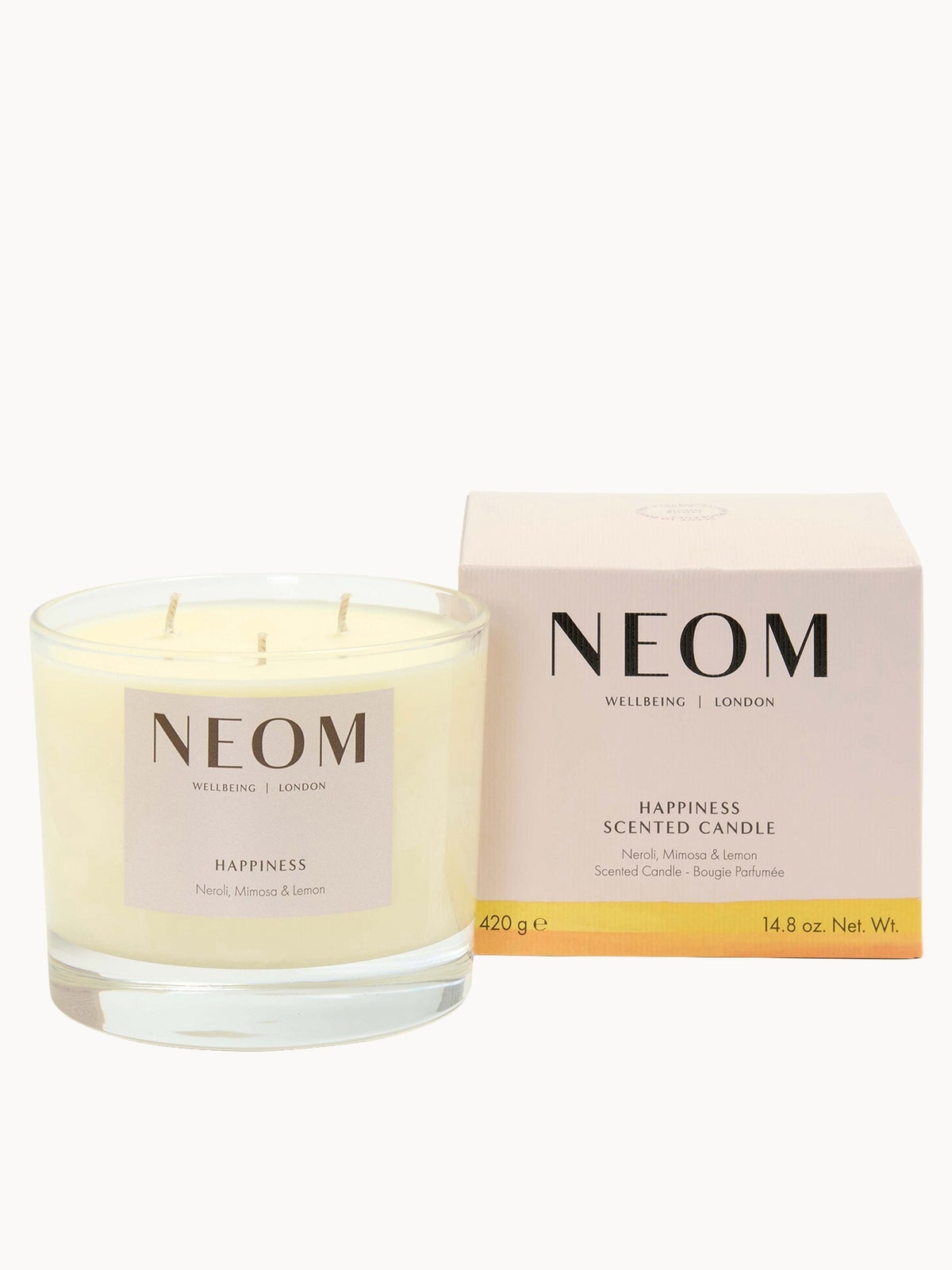 NEOM Wellbeing Happiness Scented 3 Wick Candle