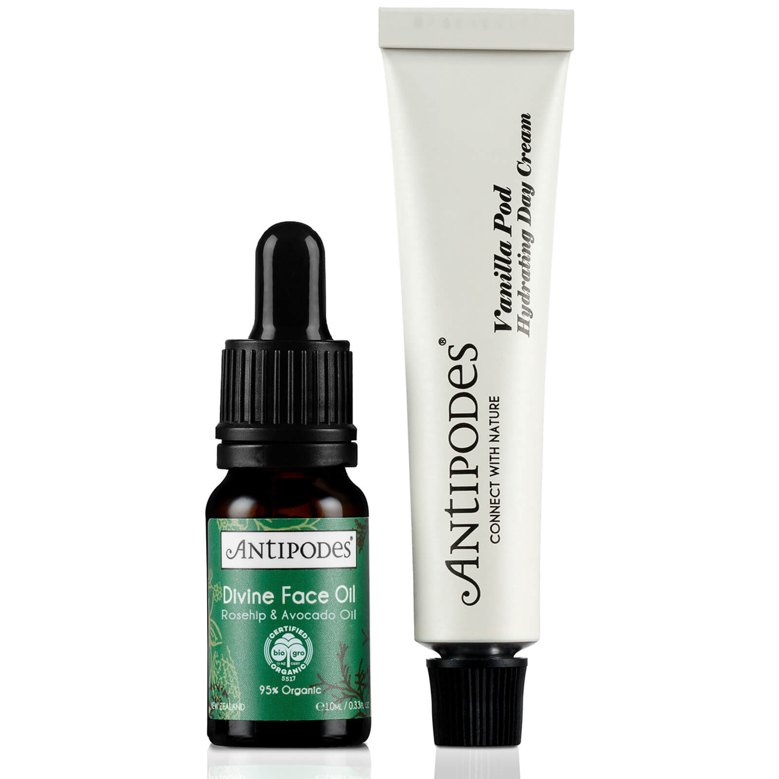 

Antipodes Moisture Boost MINIs (Divine Face Oil Avocado Oil & Rosehip 10ml, Vanilla Pod Hydrating Day Cream 15ml)