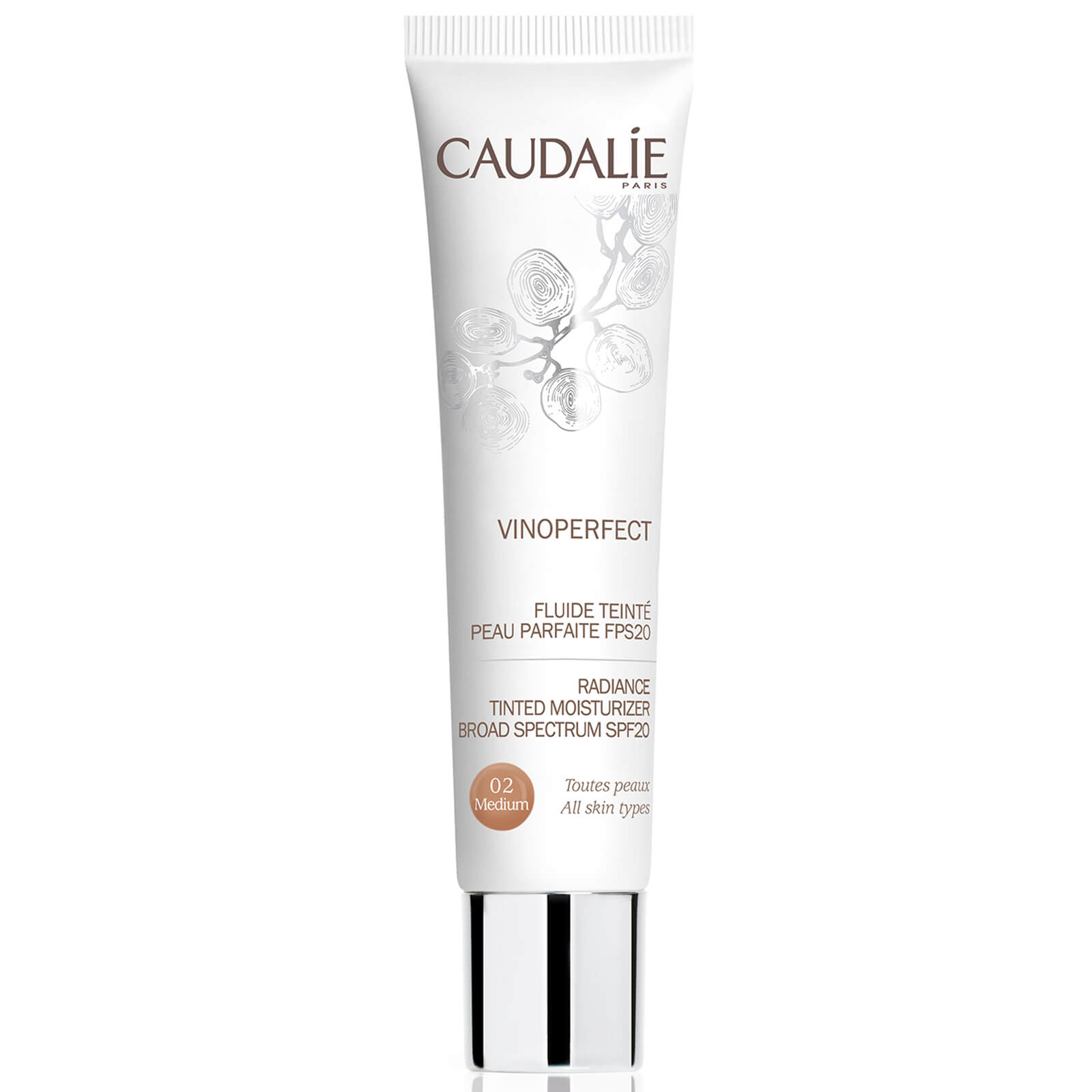 

Тональное увлажняющее средство с защитой от солнца SPF20 Caudalie Vinoperfect Radiance Tinted Moisturizer - Тон: Бежевый 02