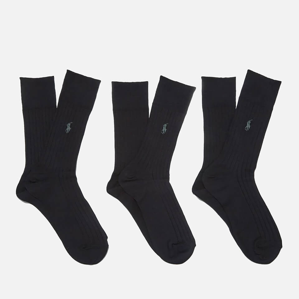 Polo Ralph Lauren Men’s Egyptian Cotton Ribbed Socks (3 Pack) - Black