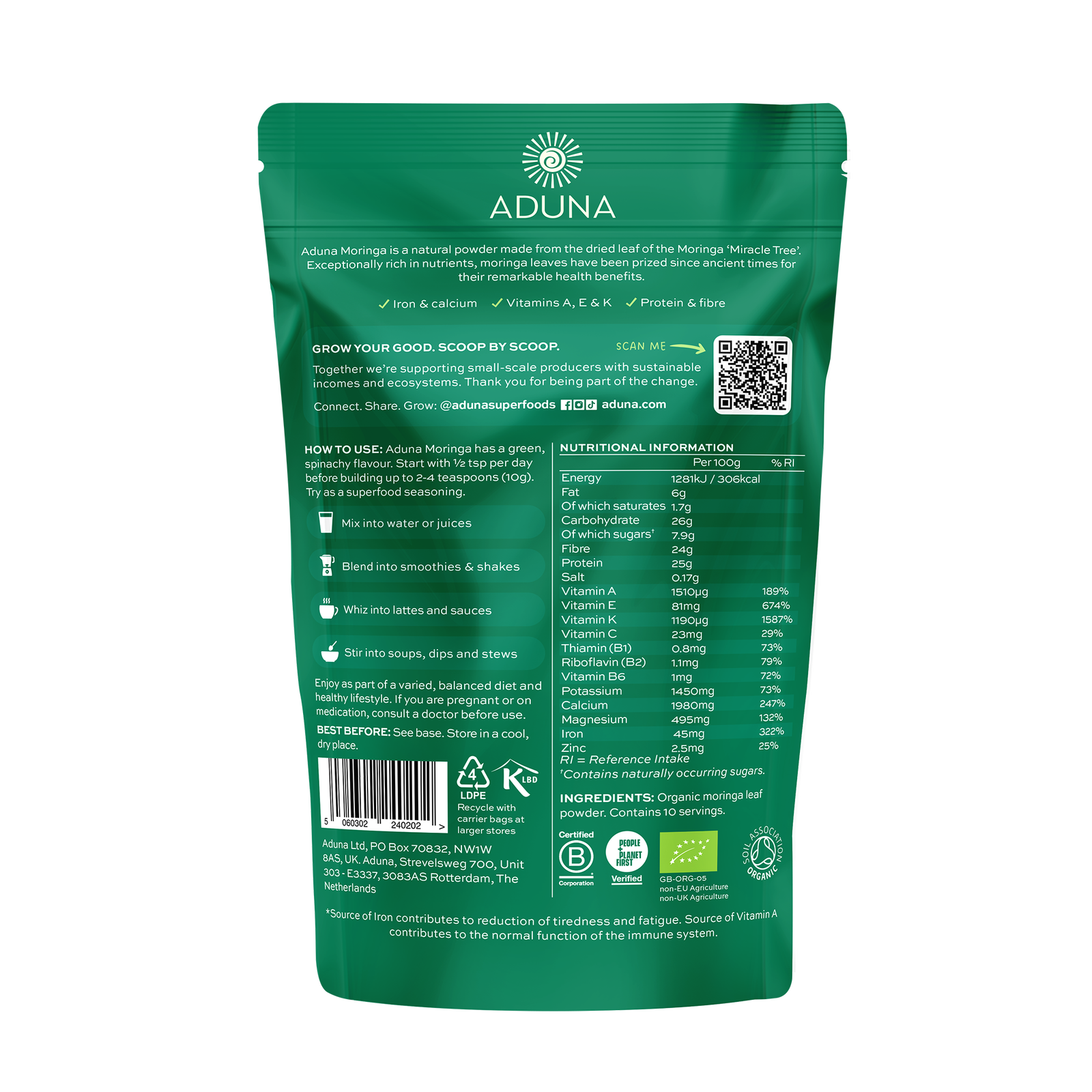 Aduna Moringa Organic Superfood Powder 100g