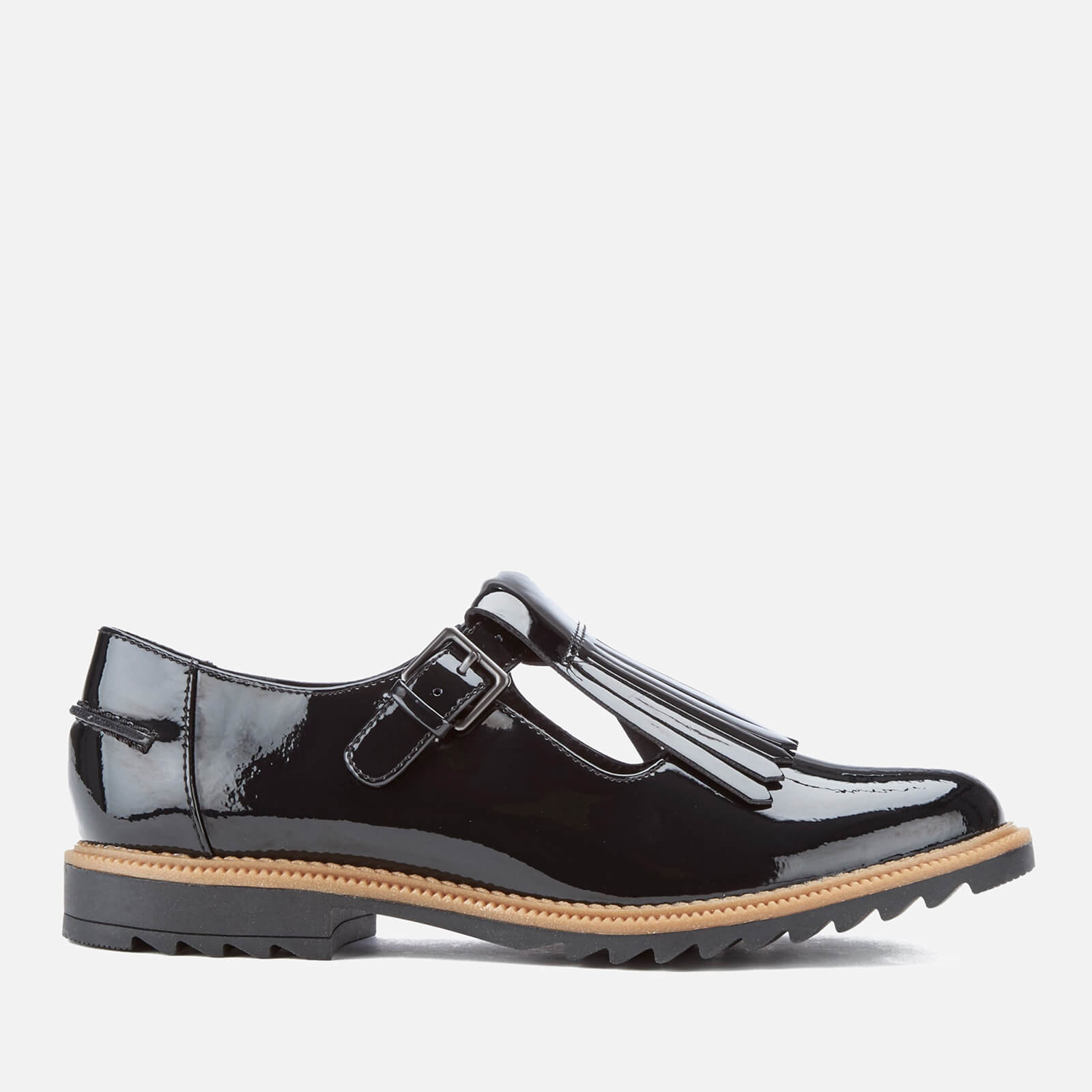 Clarks Women's Griffin Mia Patent Frill T Bar Shoes - Black - UK 4 - Black