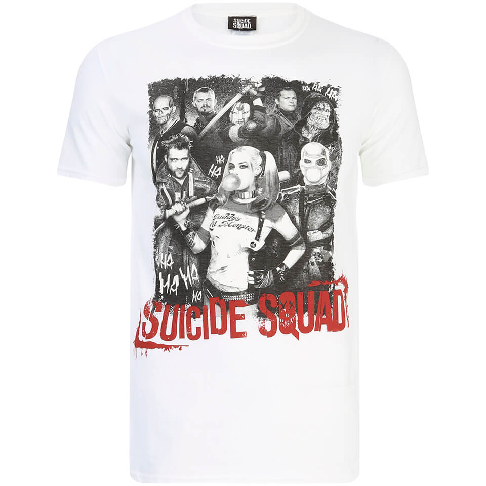 DC Comics Men's Suicide Squad Harley Quinn and Squad T-Shirt - White - M