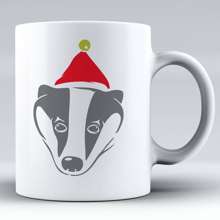 Badger with Santa Hat Ceramic Mug