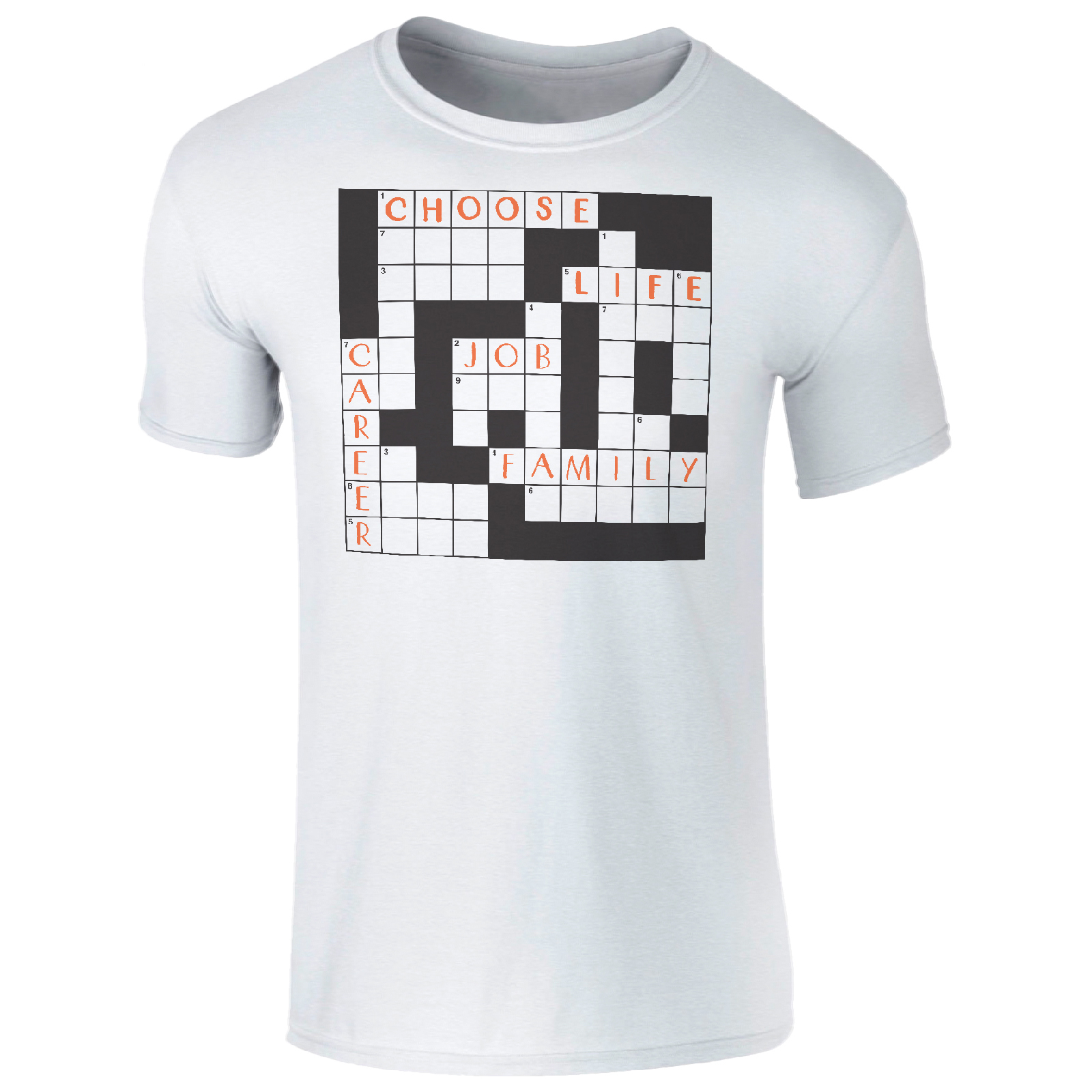 Men's Choose Life Career Job Family Crossword T-Shirt - White - S - White