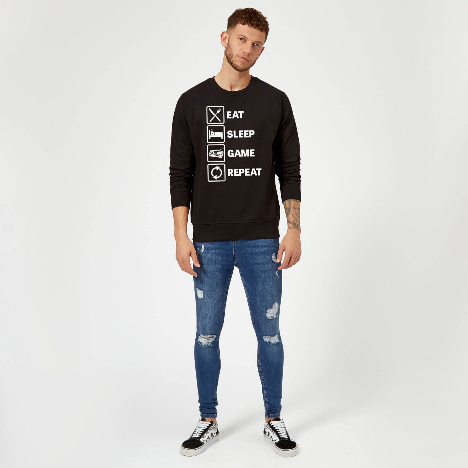 The Slogan Collection Eat Sleep Game Repeat Slogan Sweatshirt - Black - XXL - Black | adult