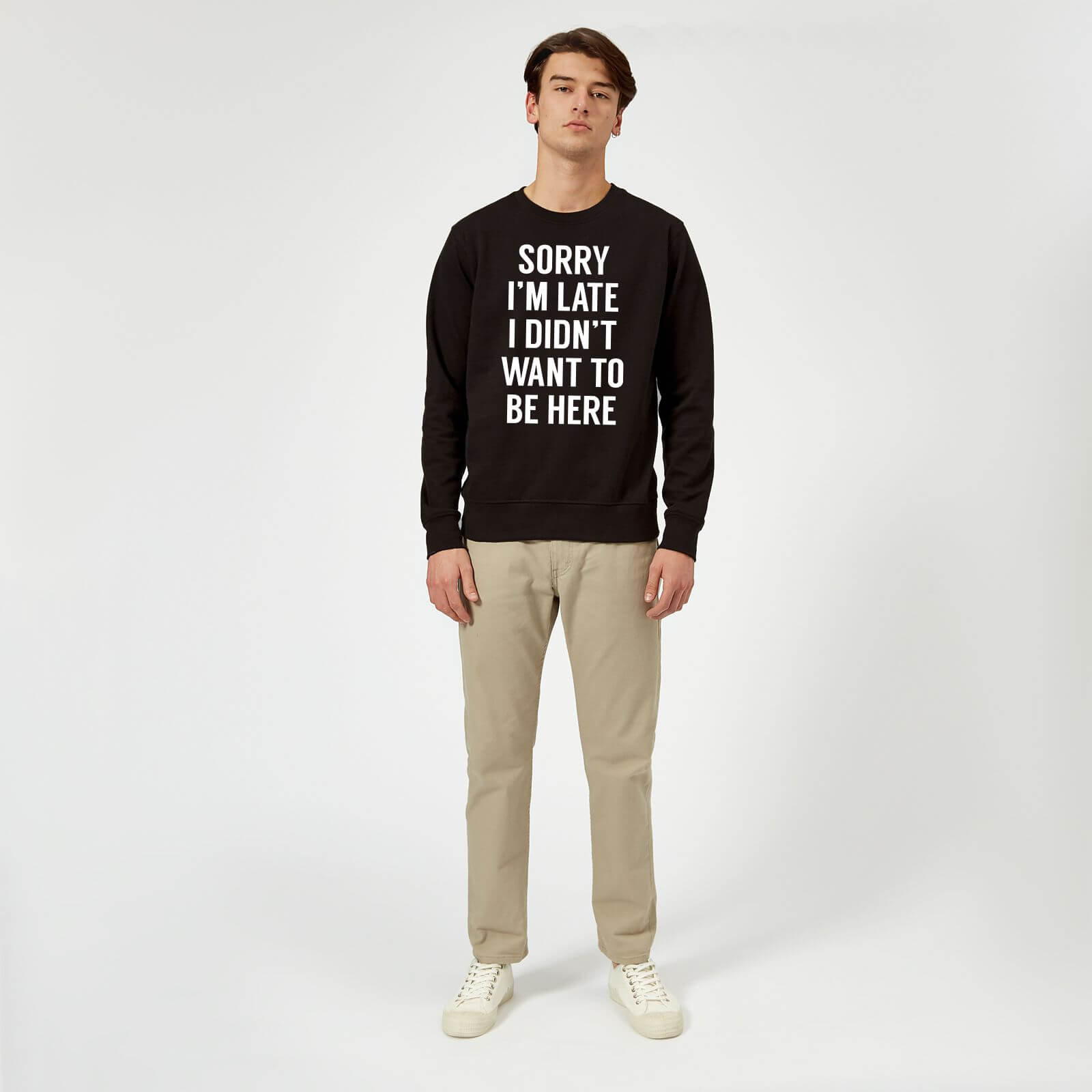 T-Junkie Sorry I'm Late Slogan Sweatshirt - Black - XL - Black | adult