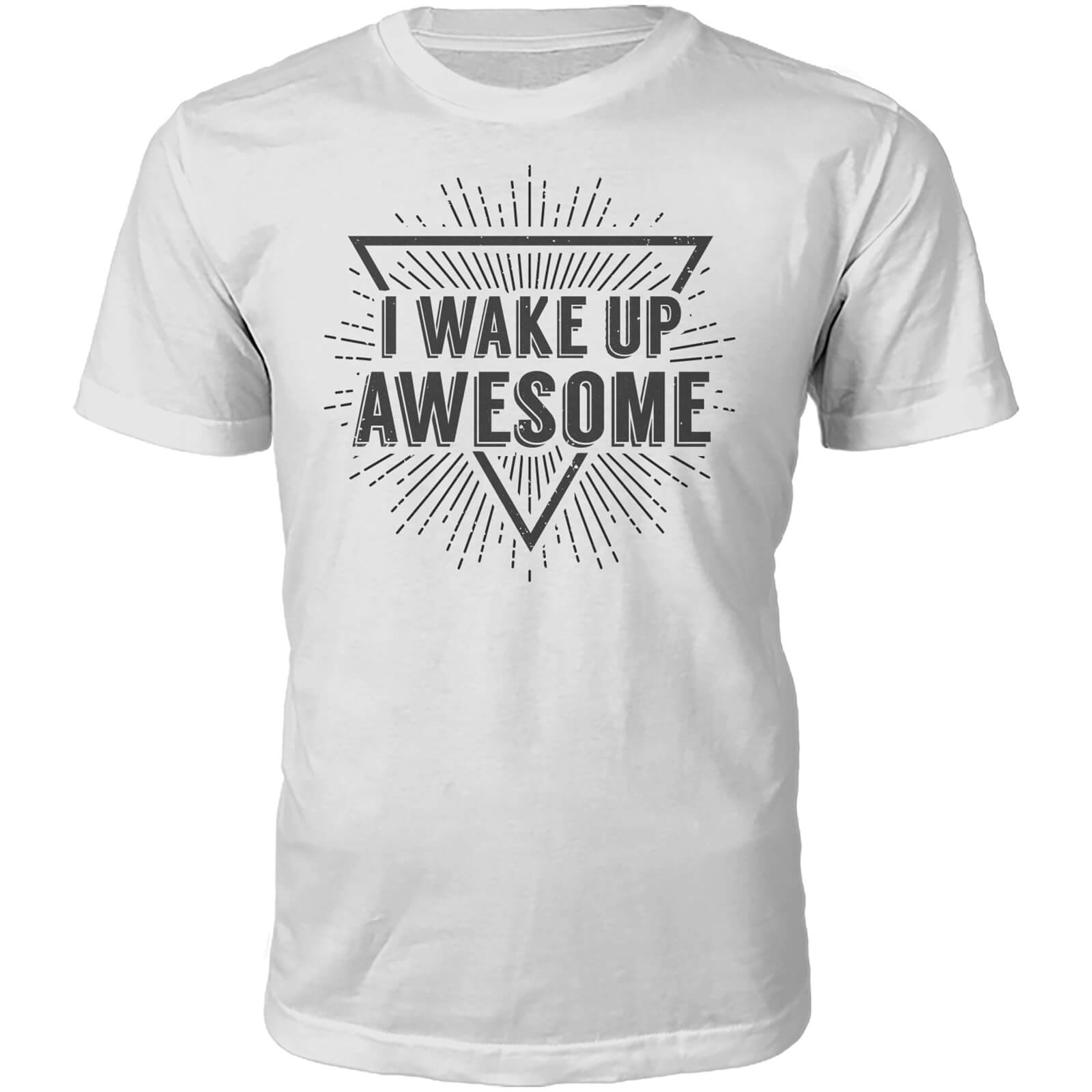 I Wake Up Awesome Slogan T-Shirt - White - S