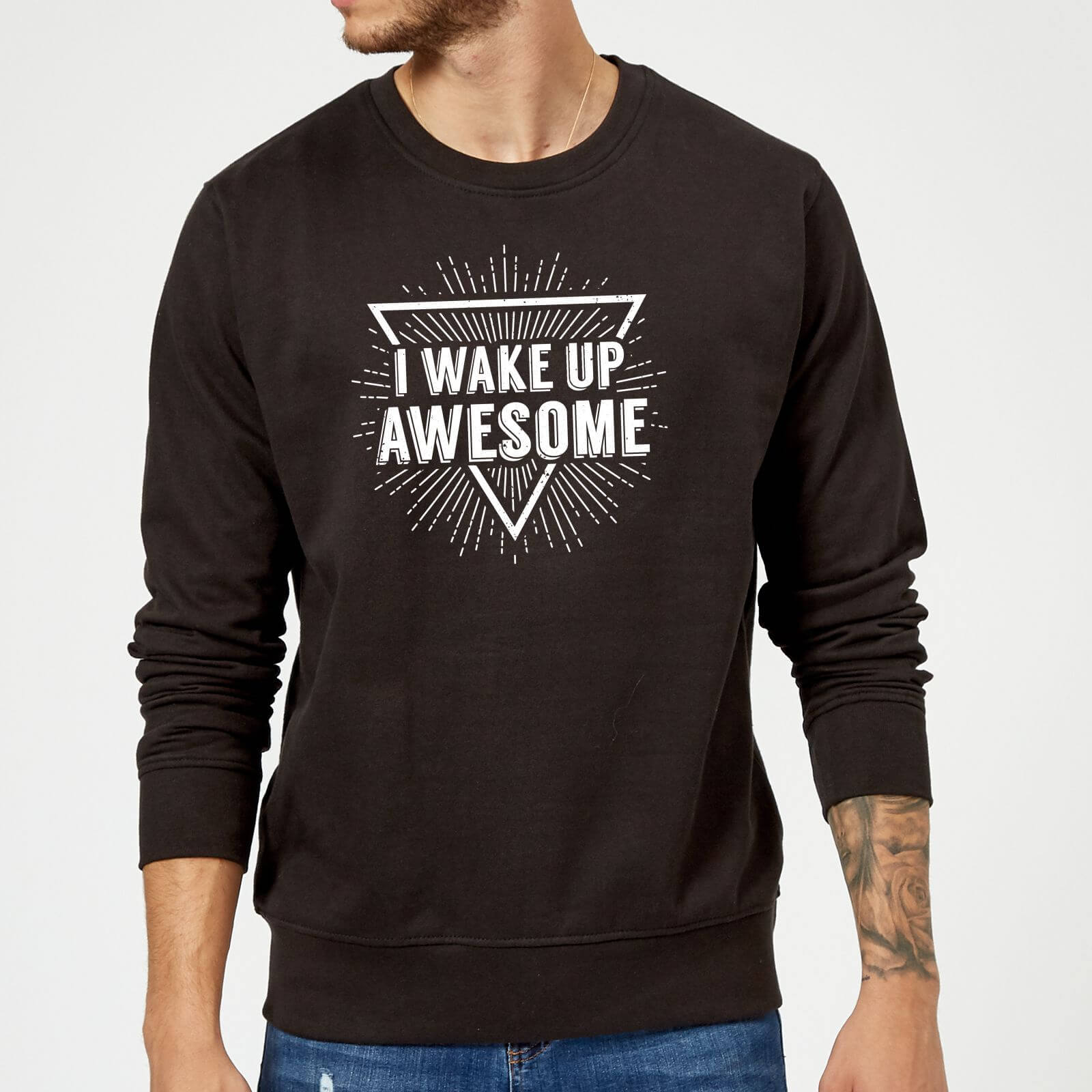 I Wake Up Awesome Slogan Sweatshirt - Black - S - Black