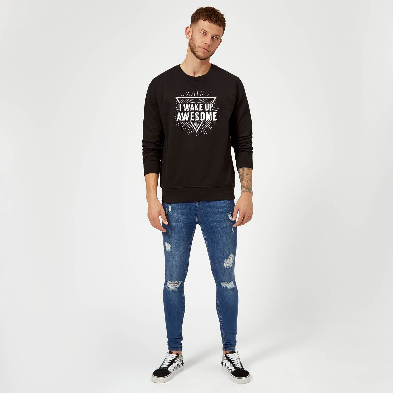 I Wake Up Awesome Slogan Sweatshirt - Black - S - Black