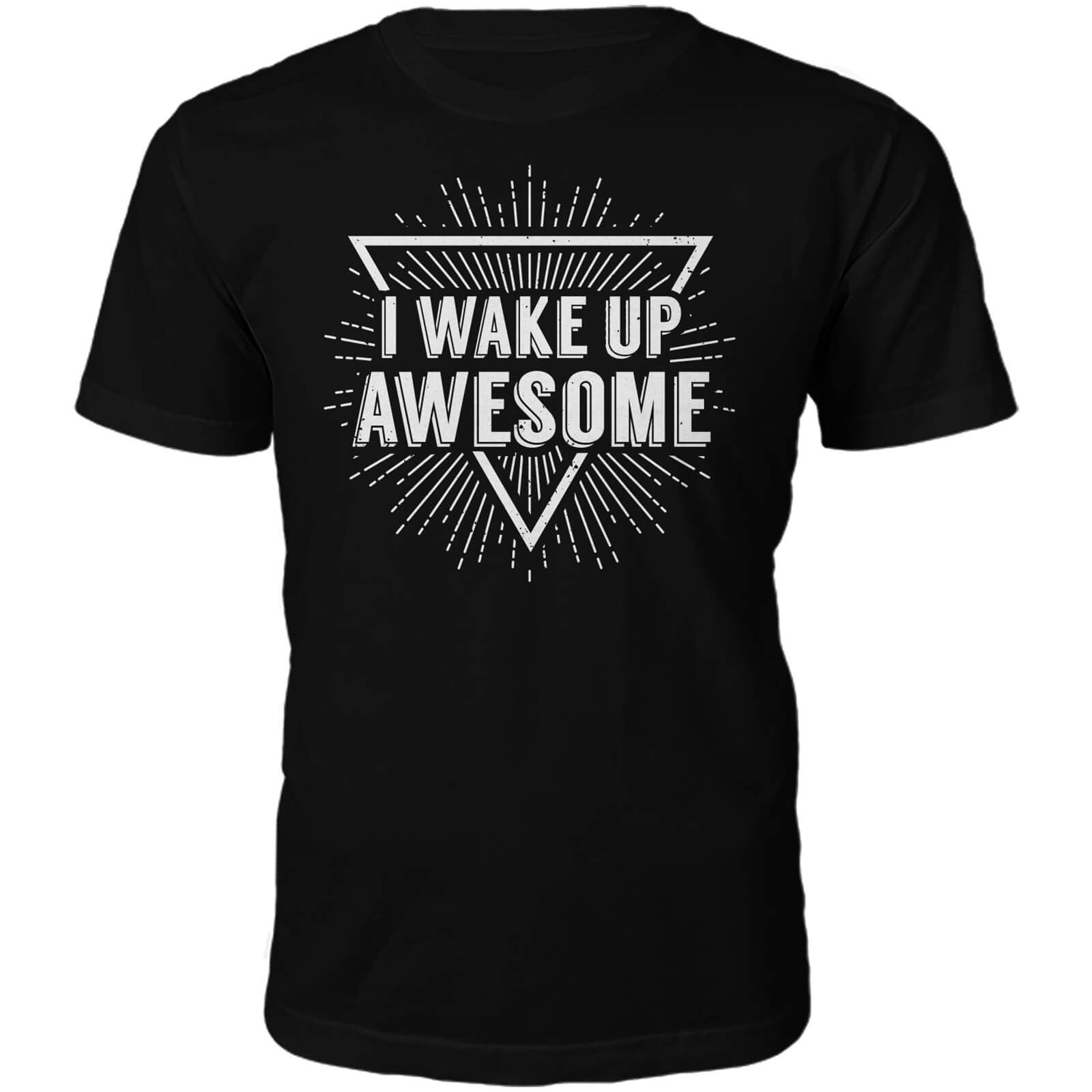 I Wake Up Awesome Slogan T-Shirt - Black - S - Black