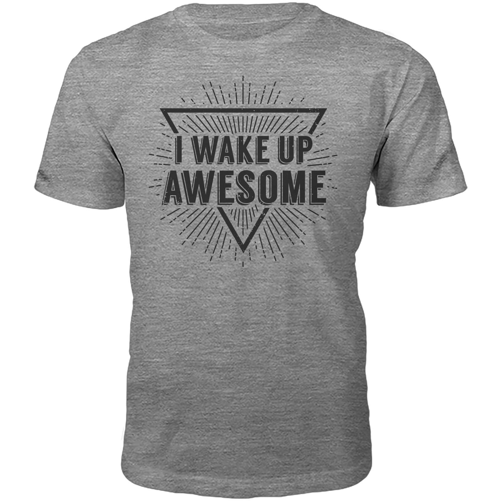 I Wake Up Awesome Slogan T-Shirt - Grey - S - Grey