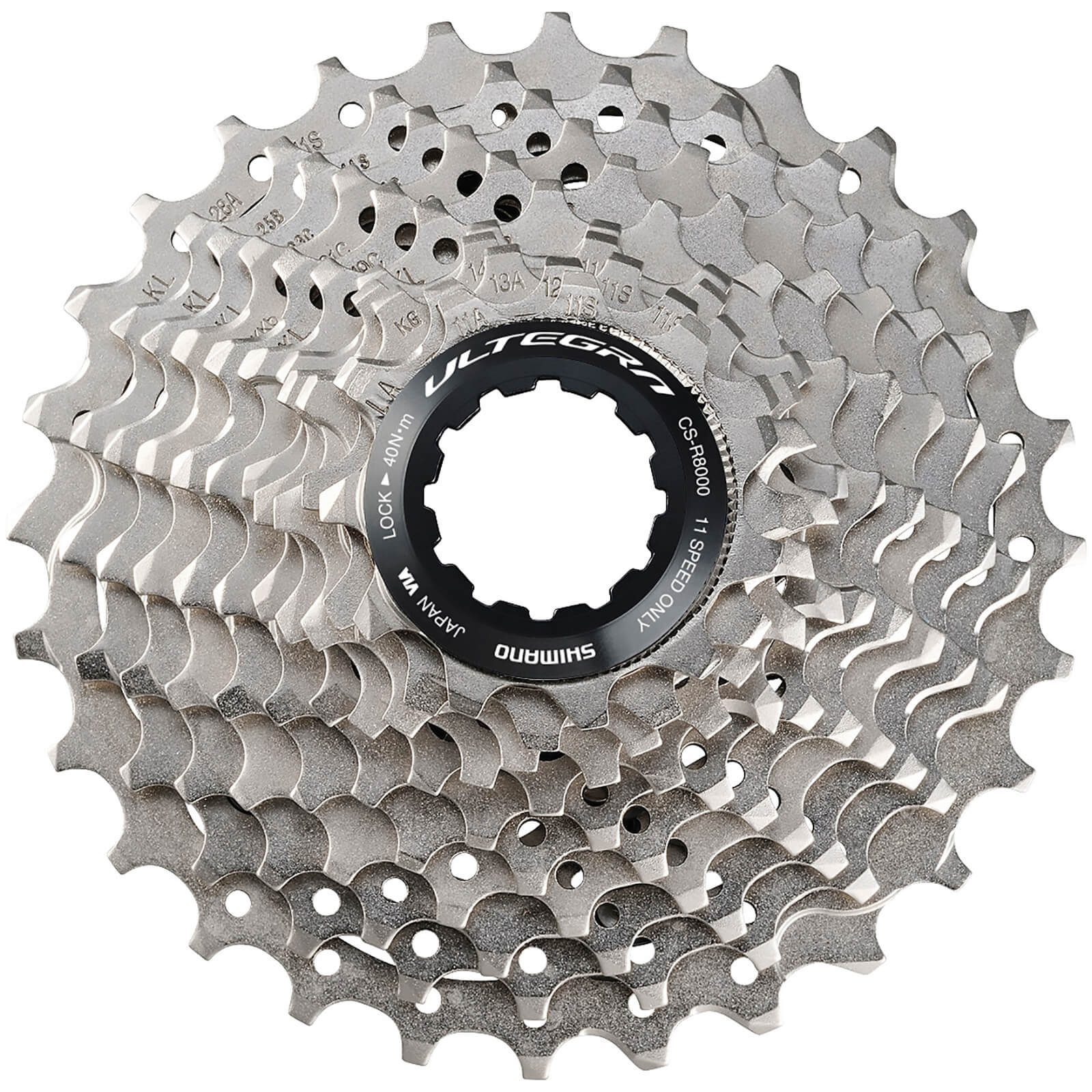 Image of Shimano CS-R8000 Ultegra 11-Speed Hyperglide Cassette 11-28T in Silver | Rutland Cycling