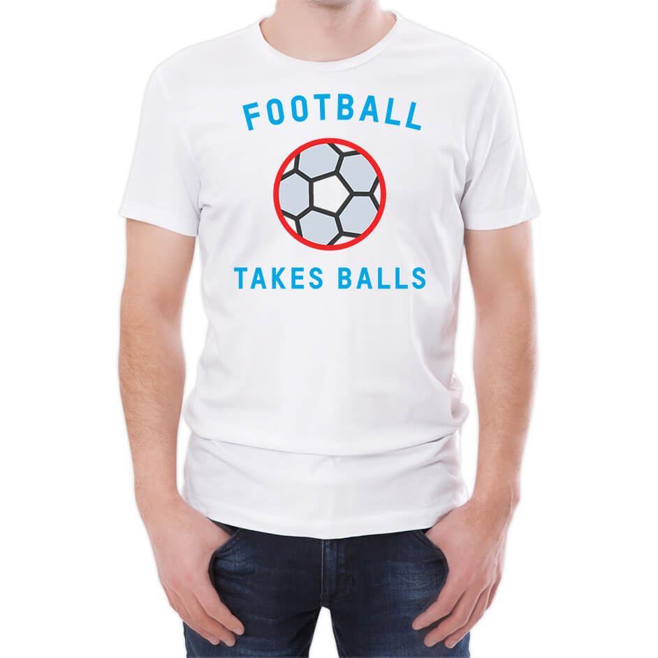 Football Takes Balls Mens White T Shirt   XL   White