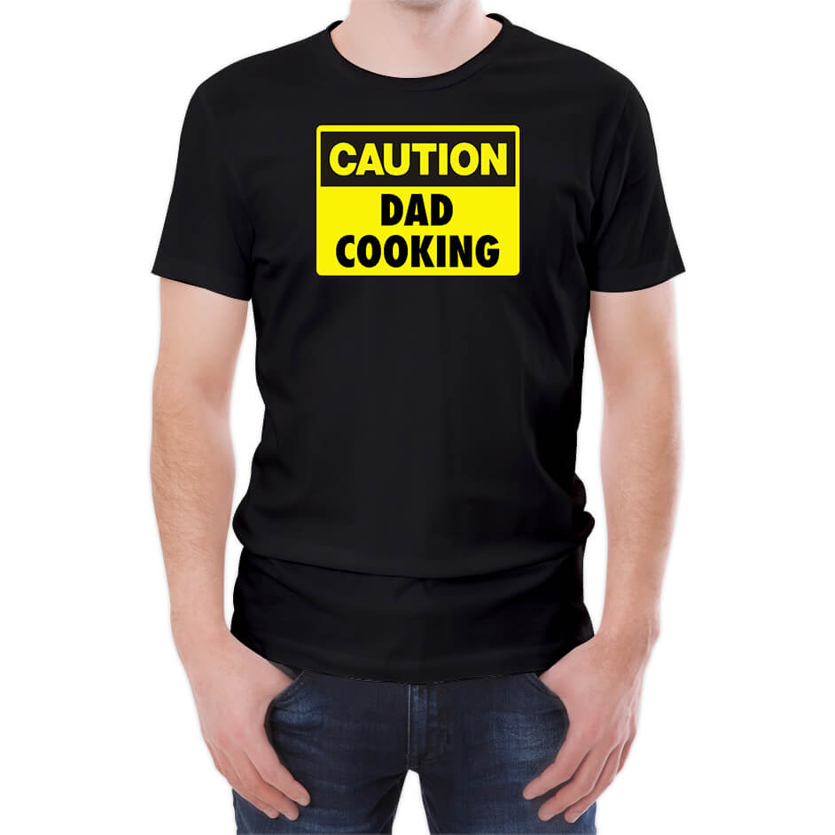 Caution Dad Cooking - Black Mens T-Shirt - S