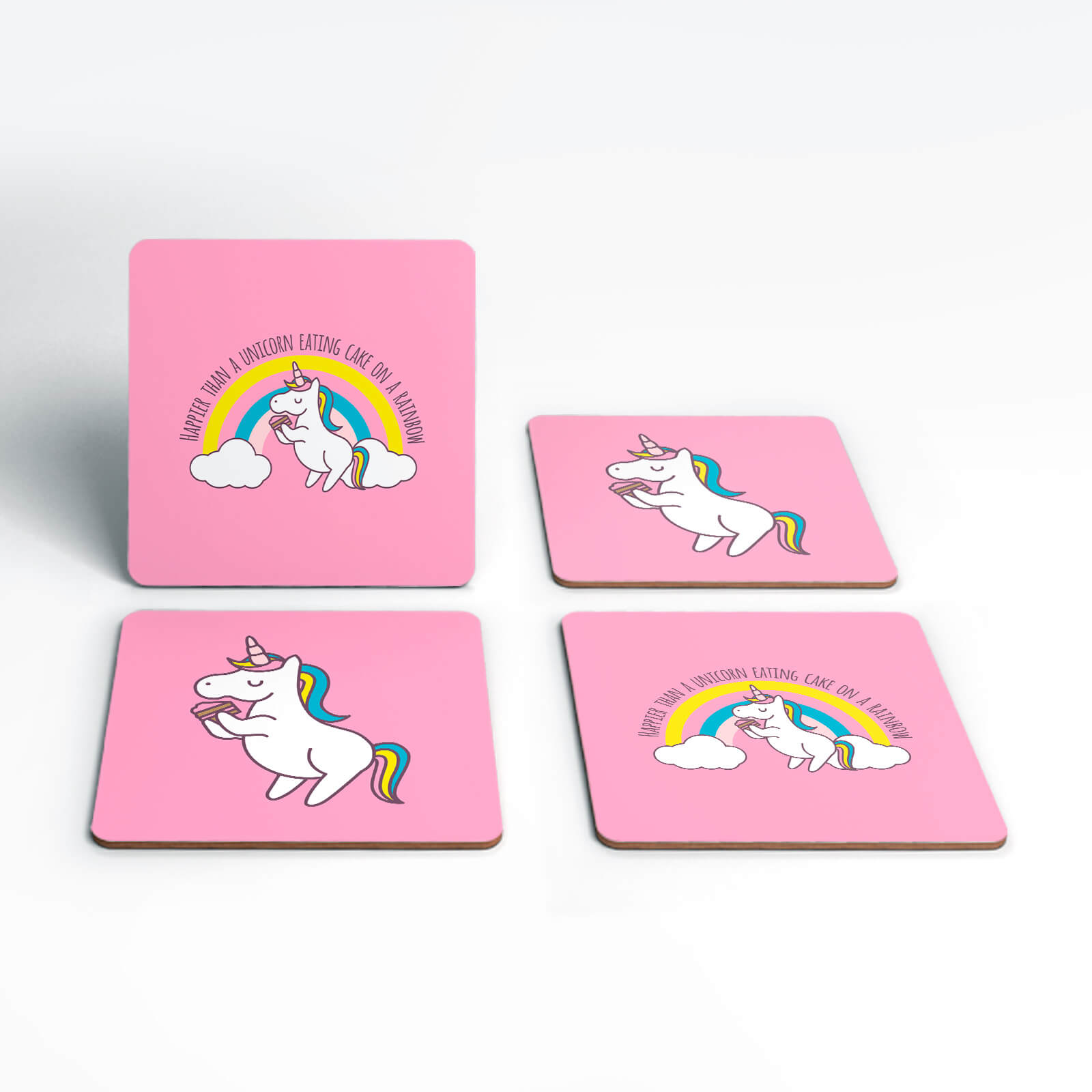 Happier Than A Unicorn Eating Cake Coasters