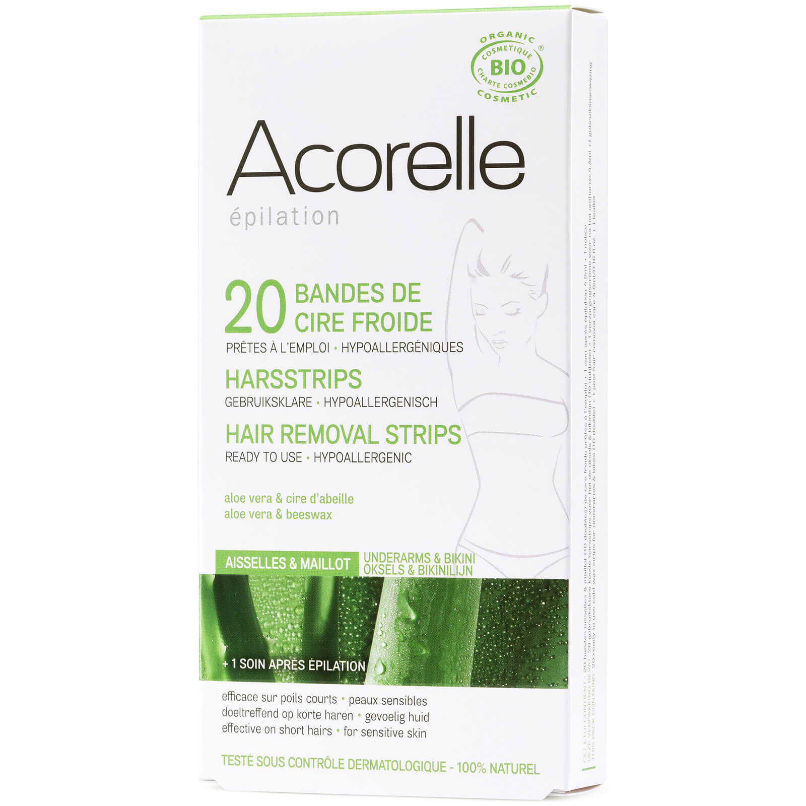 

Acorelle Ready to Use Aloe Vera and Beeswax Underarms and Bikini Strips - 20 Strips