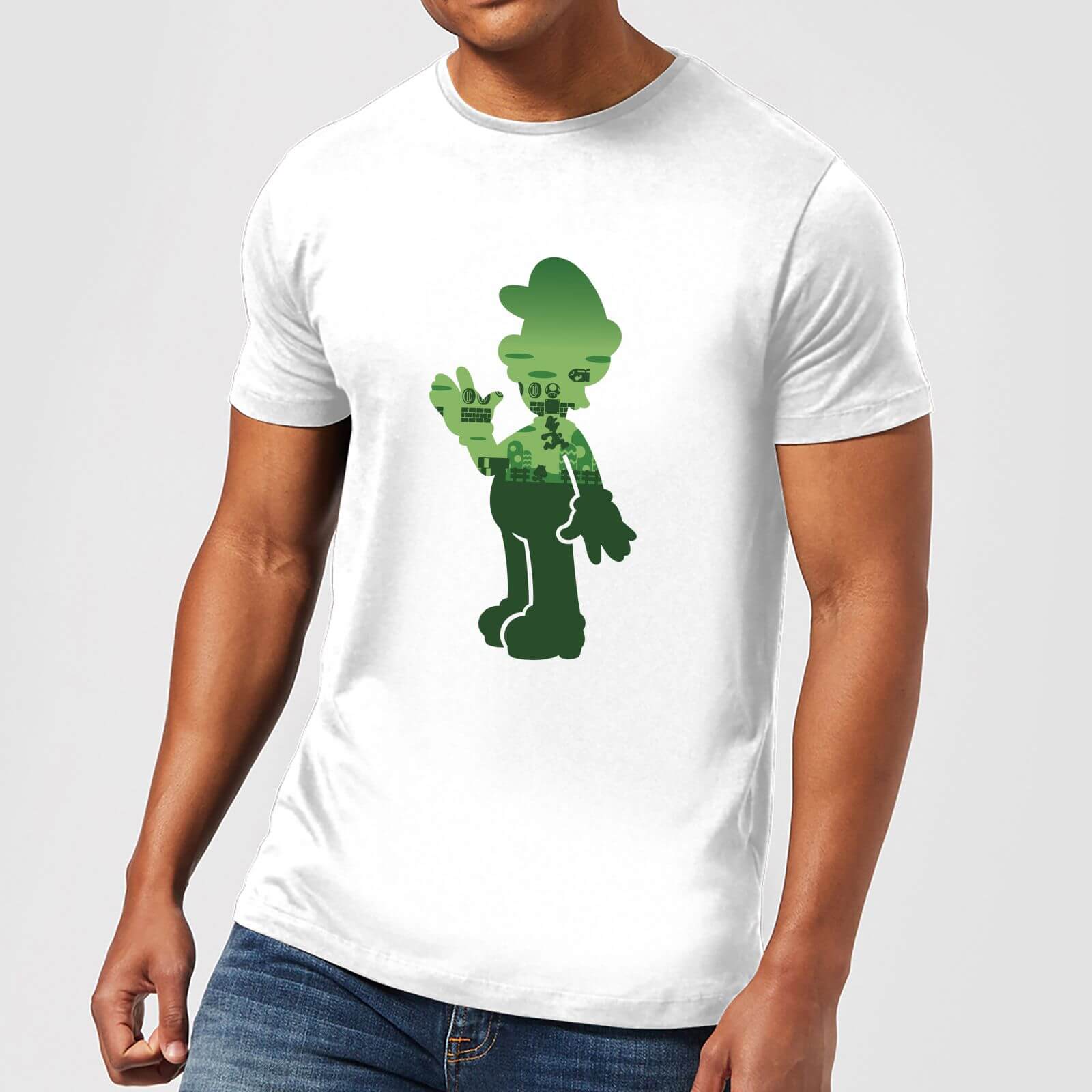 Nintendo Super Mario Luigi Silhouette Men's White T-Shirt - L - Light Grey