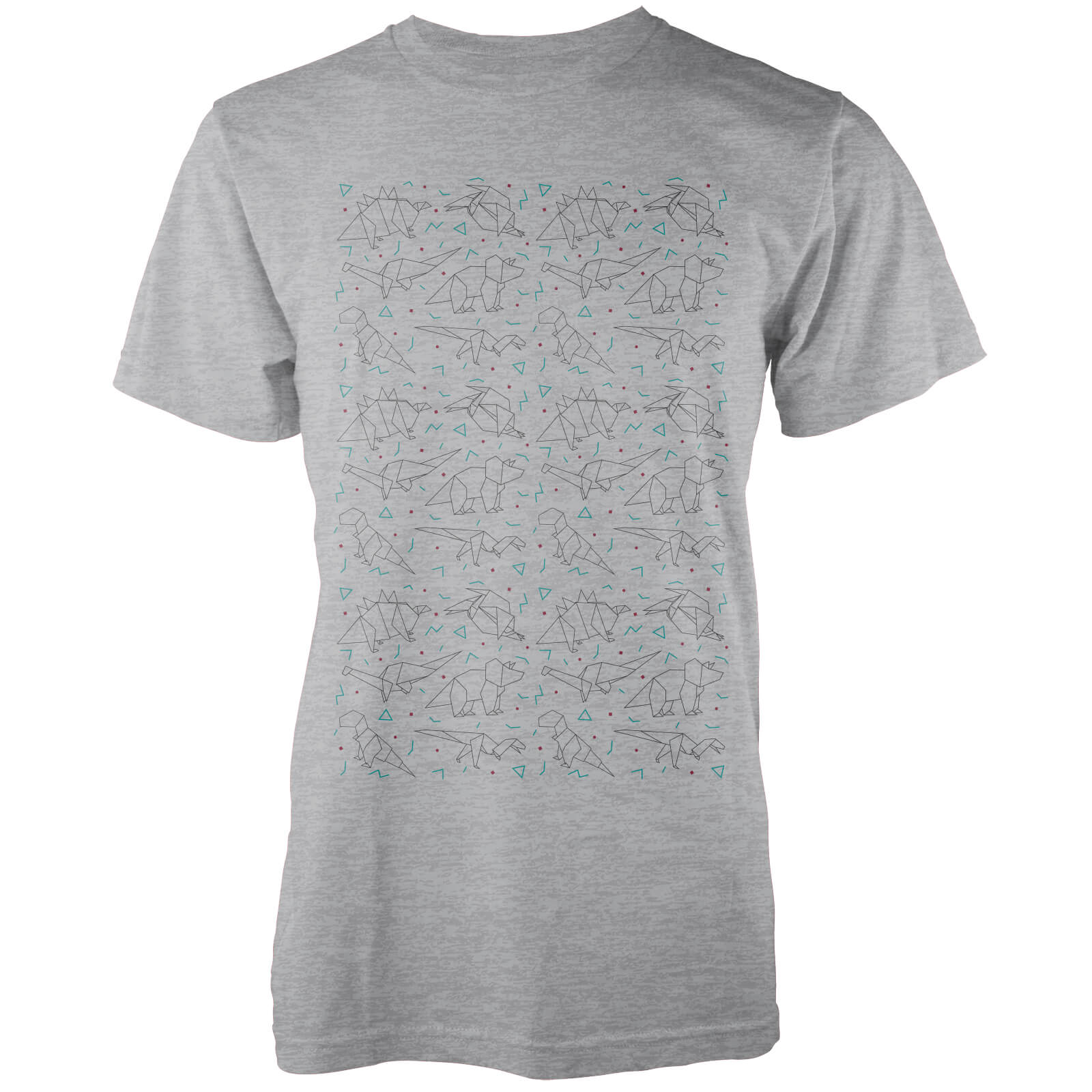 Origami Dinosaur All Over Grey T-Shirt - S - Grey