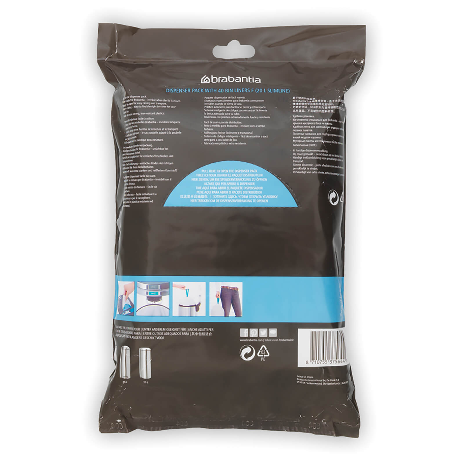 Brabantia PerfectFit Bin Liners, 20L - Size F, 40 Bags