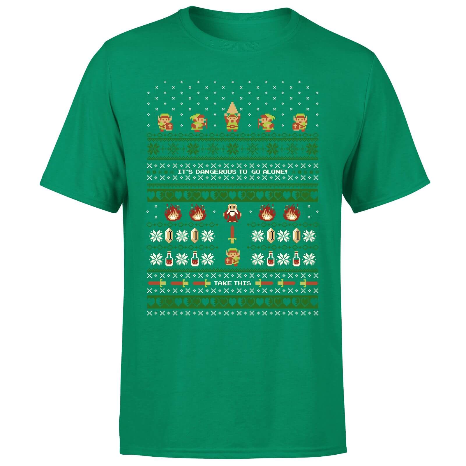 Nintendo The Legend Of Zelda It's Dangerous To Go Alone Green Christmas T-Shirt - XXL - Green