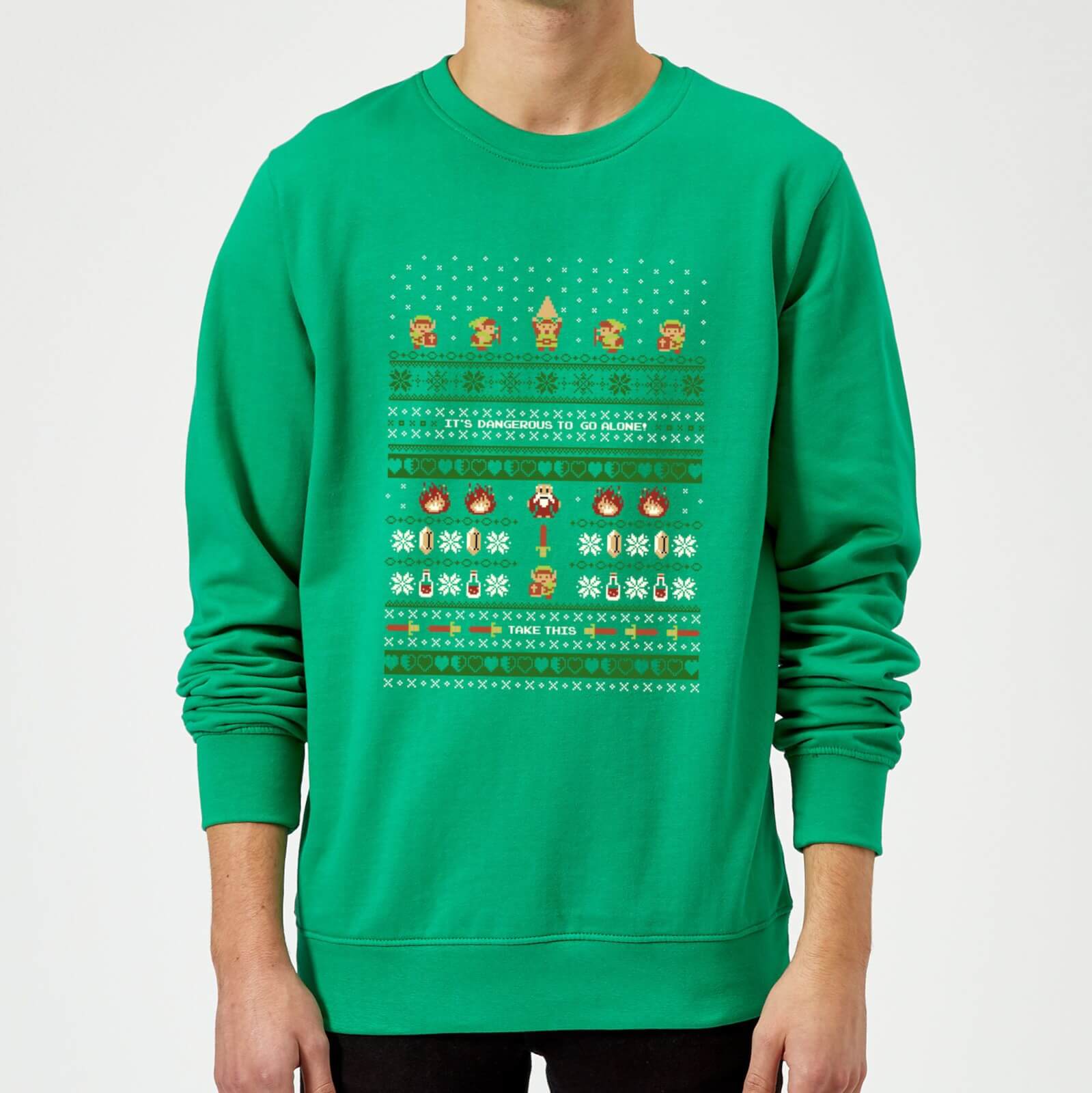 Nintendo The Legend Of Zelda It's Dangerous To Go Alone Green Christmas Sweatshirt - XL - Green