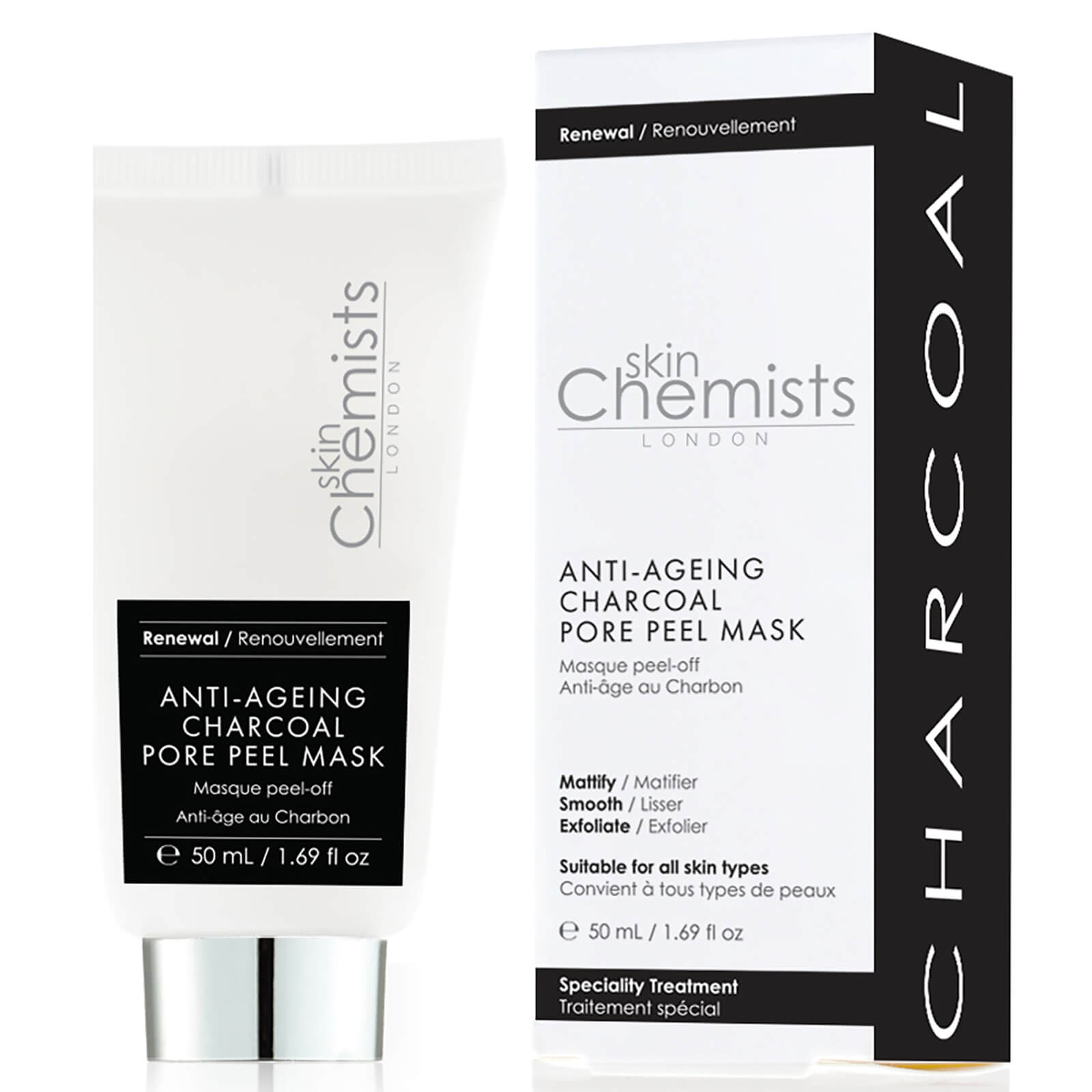 

Антивозрастная маска-пленка для очищения пор с углем skinChemists London Anti-Ageing Charcoal Pore Peel Mask 50 мл