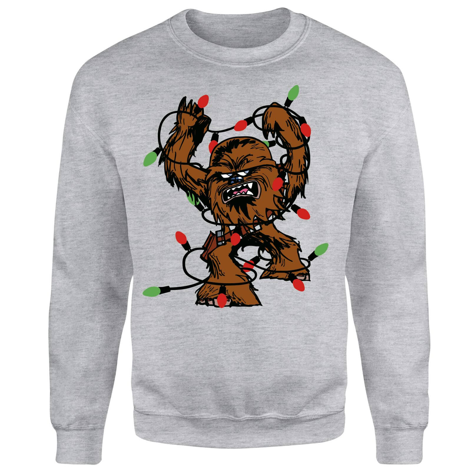 Star Wars Tangled Fairy Lights Chewbacca Grey Christmas Sweatshirt - S - Grey