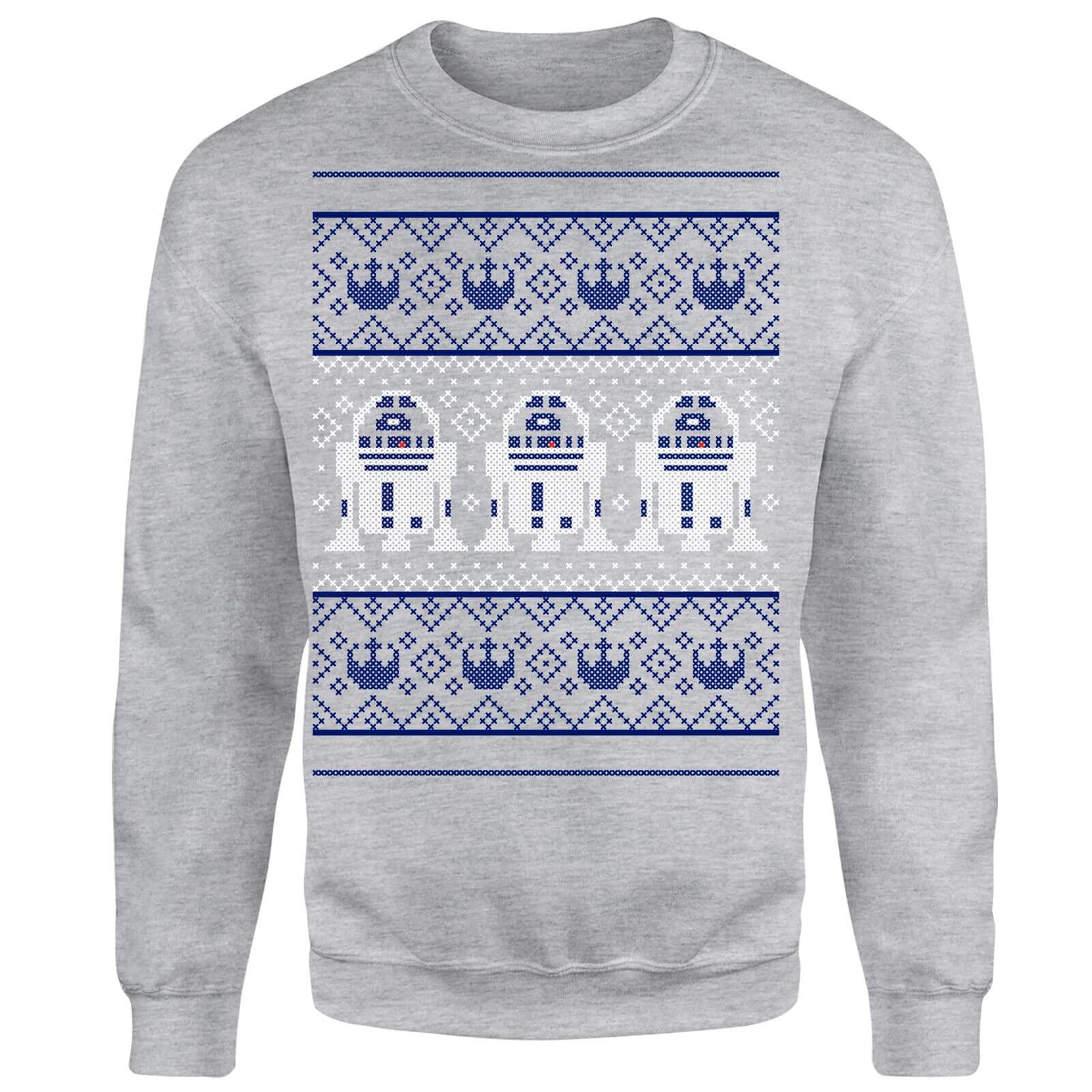 Star Wars R2D2 Christmas Knit Grey Christmas Sweatshirt - S - Grey