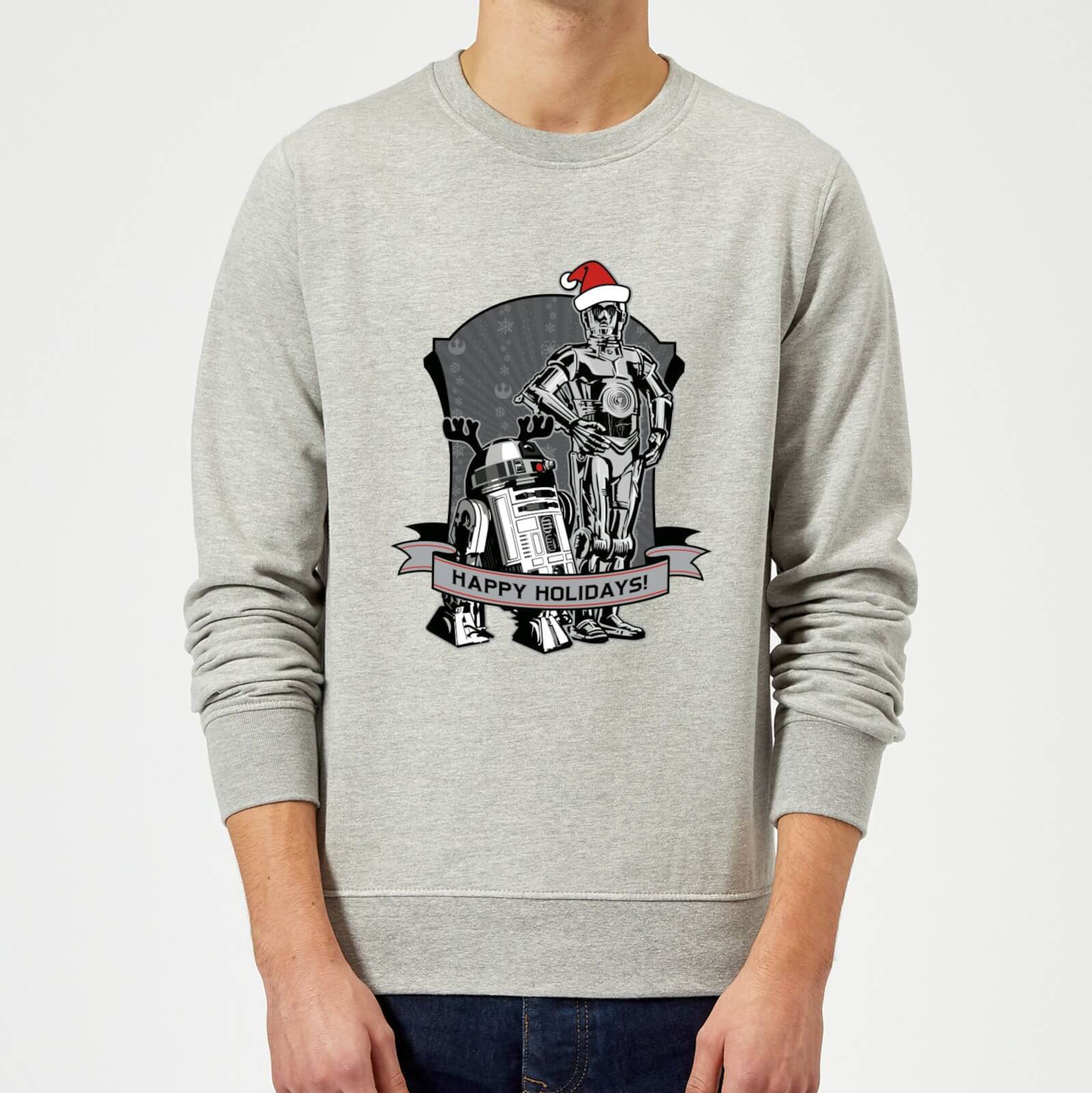 Star Wars Happy Holidays Droids Grey Maglione Natalizio - XL