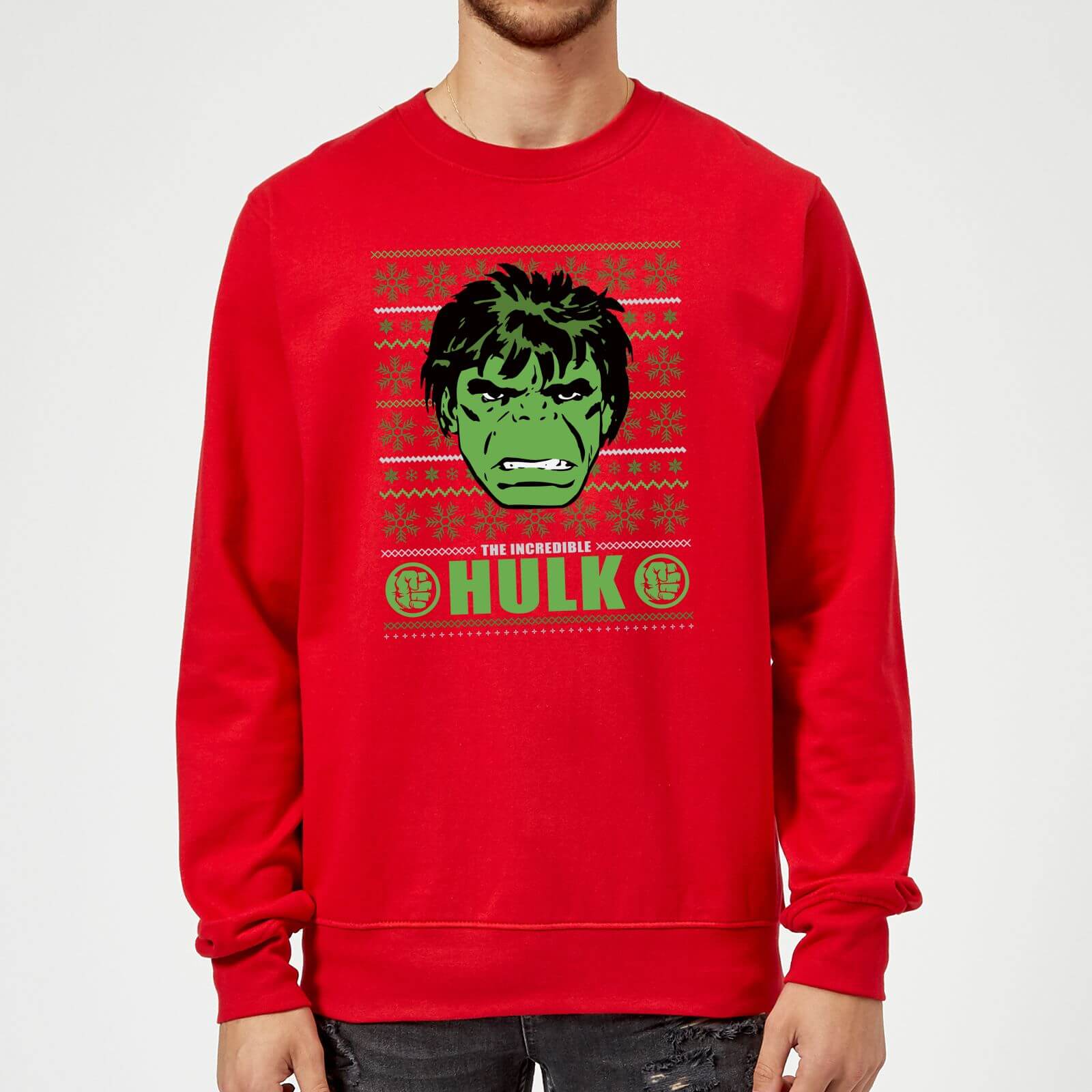 Marvel Comics The Incredible Hulk Retro Face Red Christmas Sweatshirt - S