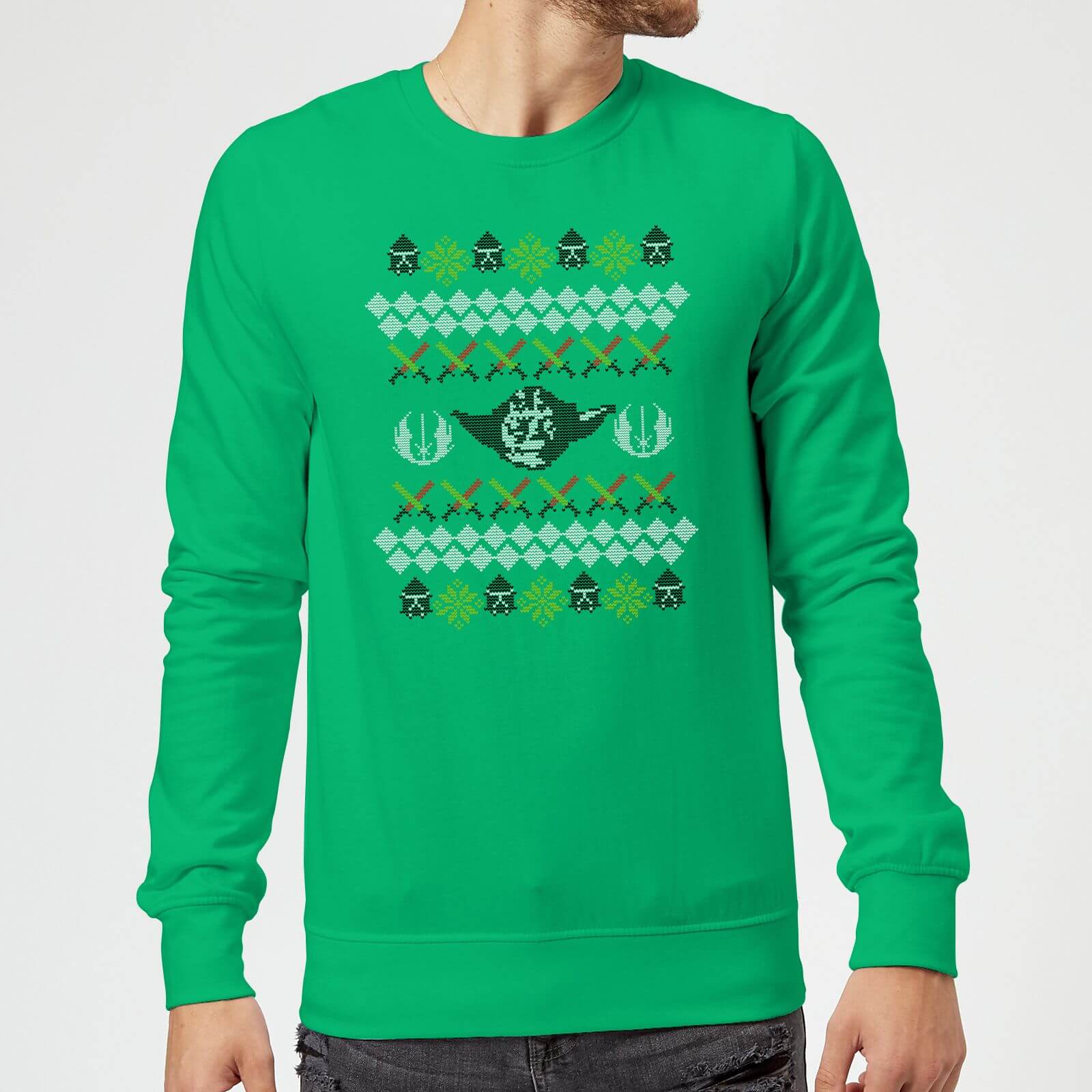 Star Wars Yoda Christmas Knit Green Christmas Sweatshirt - XXL - Green