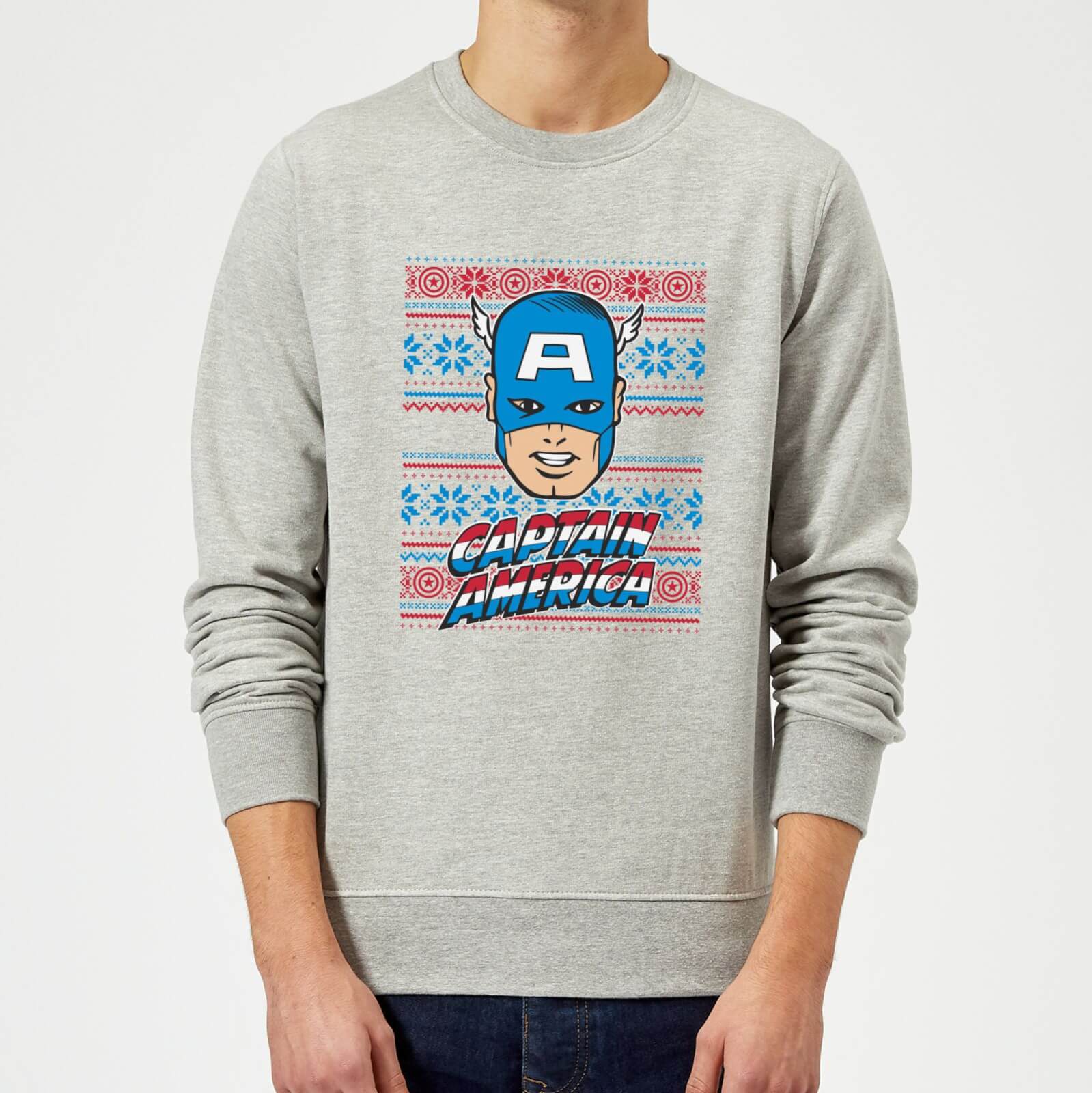 Marvel Comics Captain America Christmas Knit Grey Christmas Sweatshirt - S - Grey