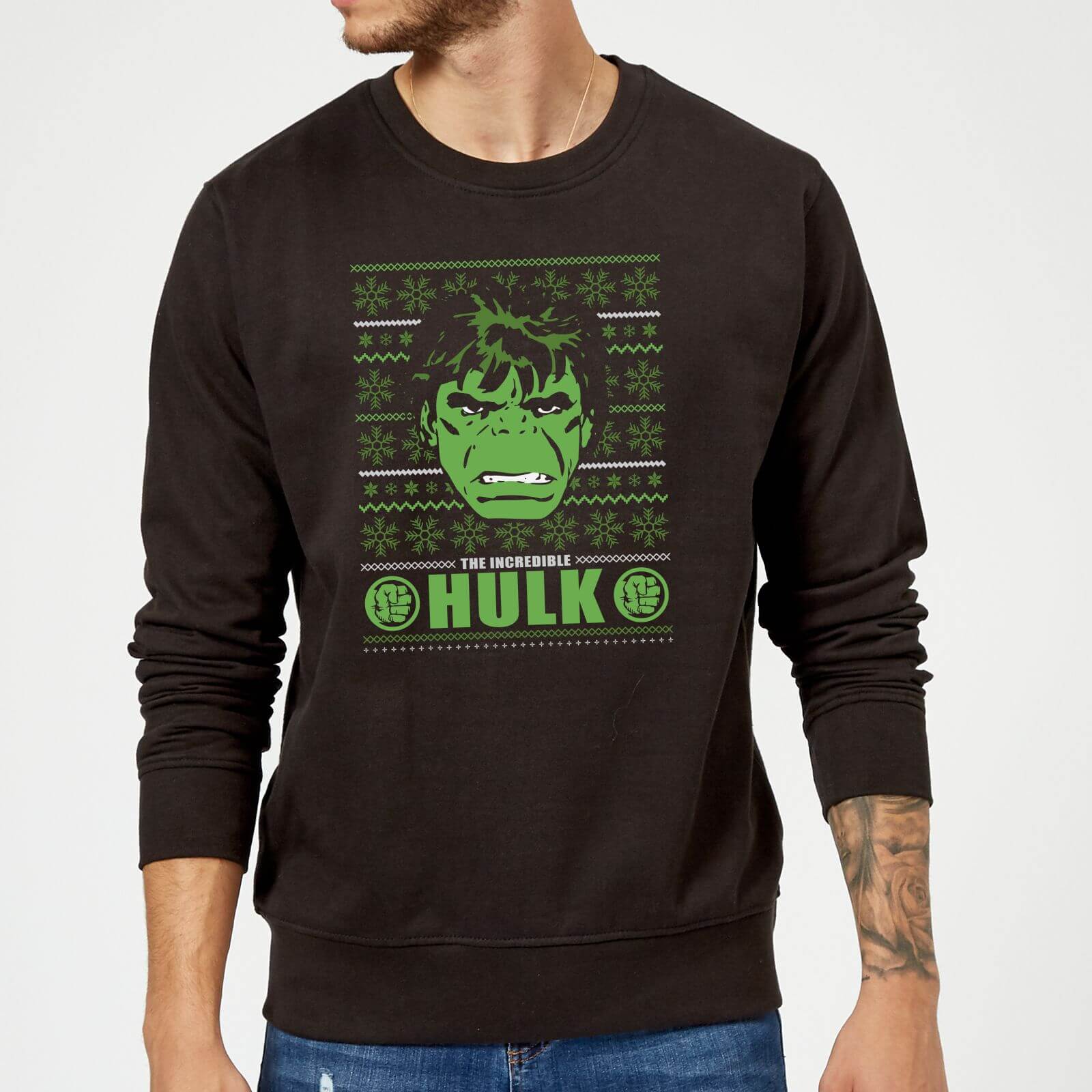 Marvel Comics The Incredible Hulk Retro Face Black Christmas Sweatshirt - S