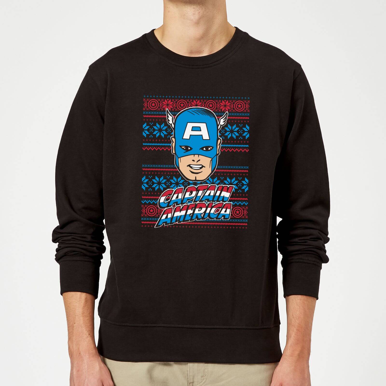 Marvel Comics Captain America Christmas Knit Black Christmas Sweatshirt - S