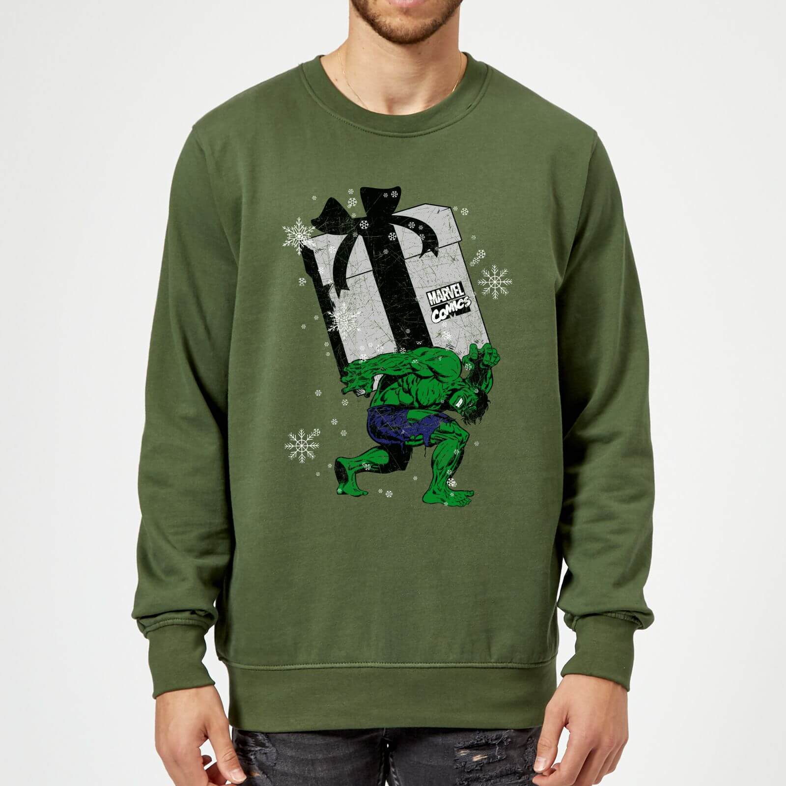 Marvel Comics The Incredible Hulk Christmas Present Green Christmas Sweatshirt - S