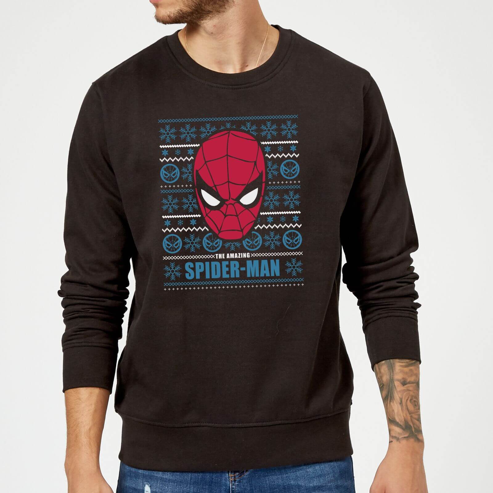 Marvel Comics The Amazing Spider-Man Face Black Christmas Sweatshirt - S