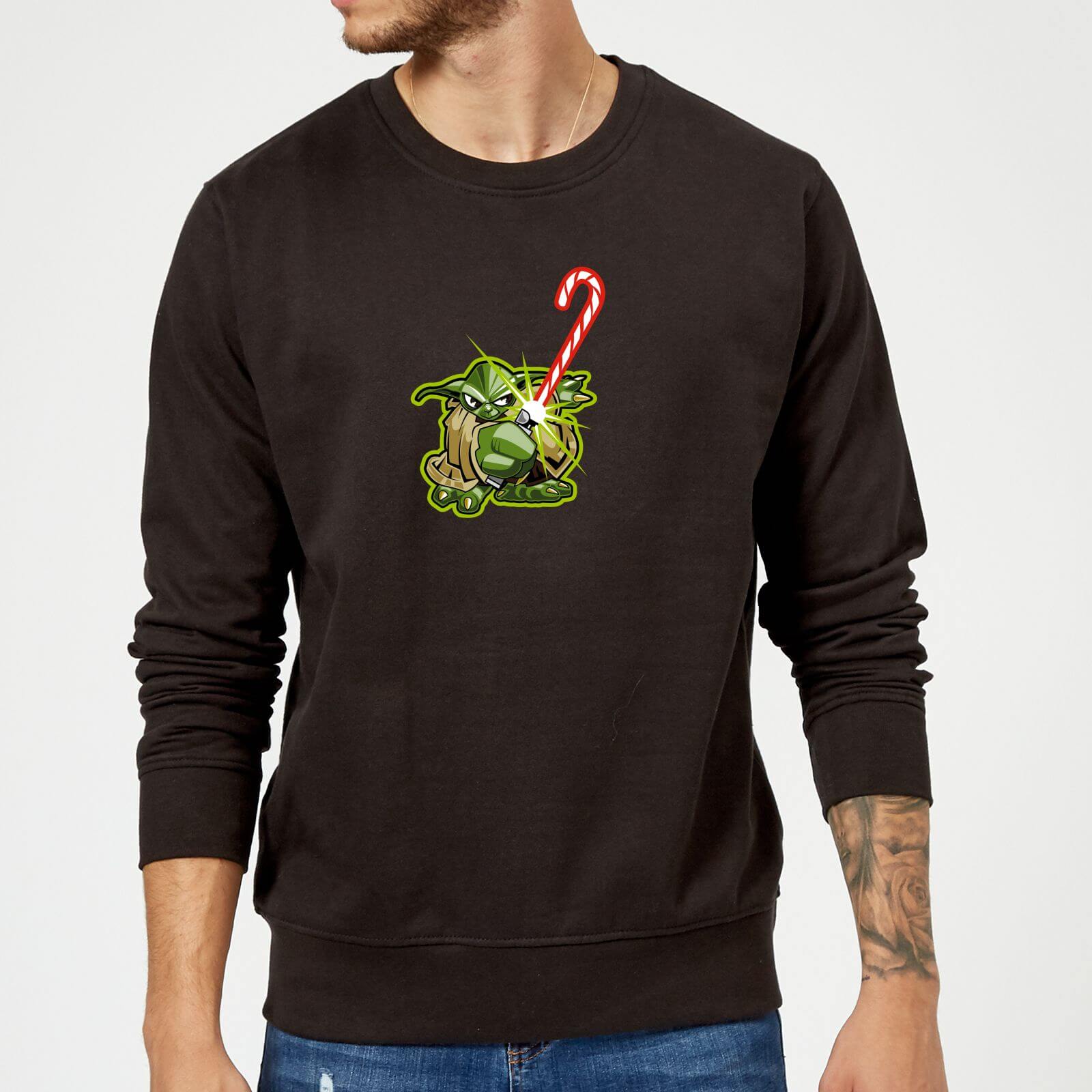 Star Wars Candy Cane Yoda Pull de Noel - Noir - S