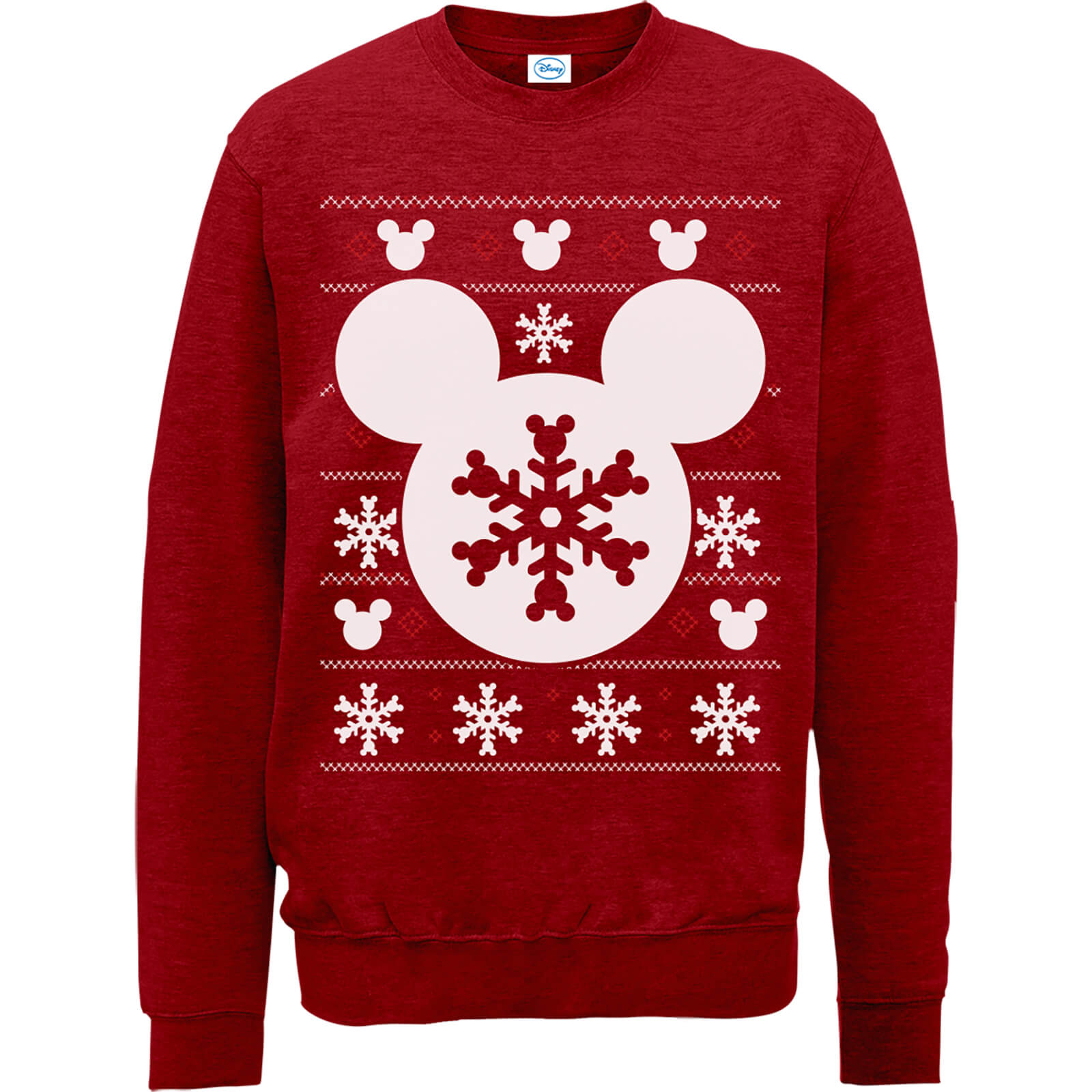 Disney Mickey Mouse Christmas Snowflake Silhouette Red Christmas Jumper - M