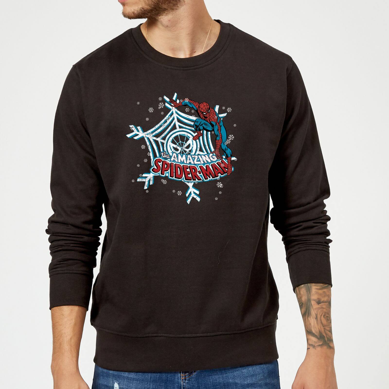 Marvel Comics The Amazing Spider-Man Snowflake Web Black Christmas Sweatshirt - M - Black