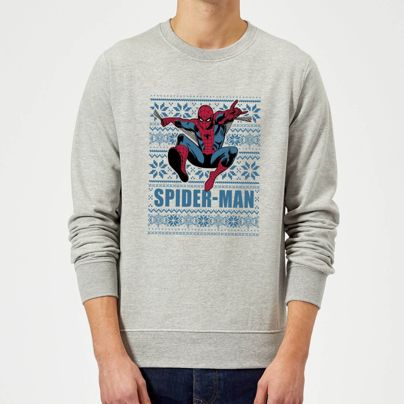 Marvel Comics Spider-Man Leap Knit Grey Christmas Sweatshirt - S