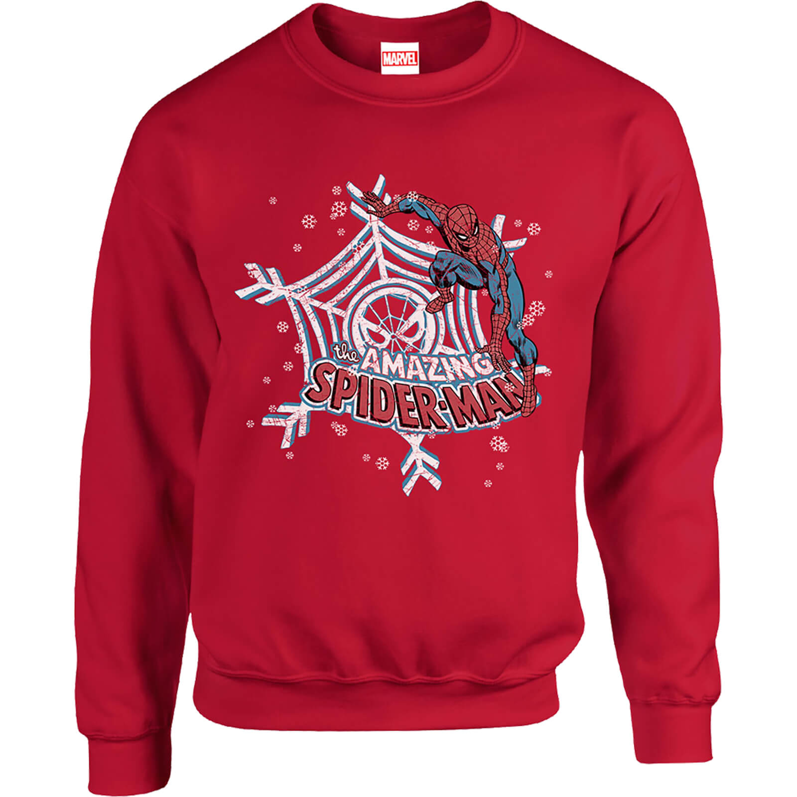 Marvel Comics The Amazing Spider-Man Snowflake Web Red Christmas Sweatshirt - S