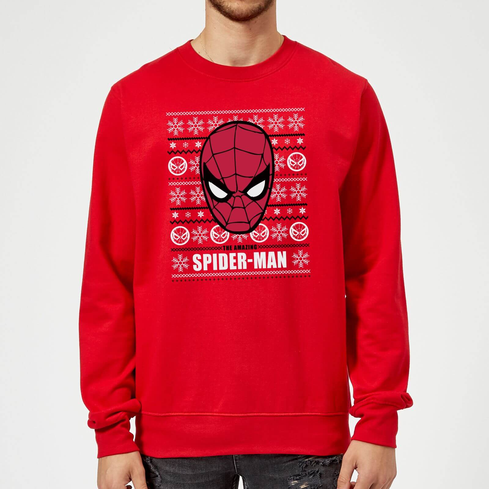 Marvel Comics The Amazing Spider-Man Face Red Christmas Sweatshirt - S