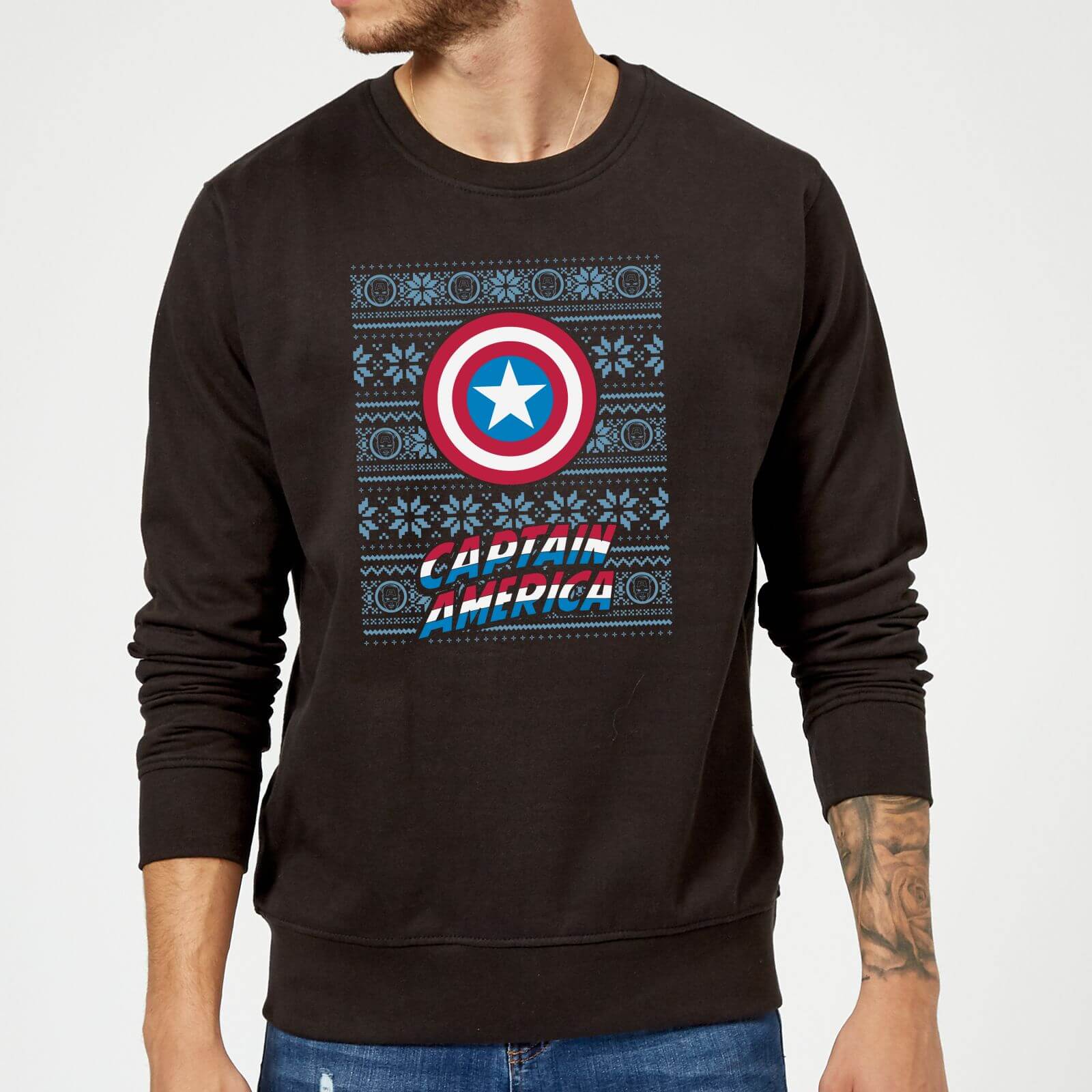 Marvel Comics Captain America Caps Shield Black Christmas Sweatshirt - S