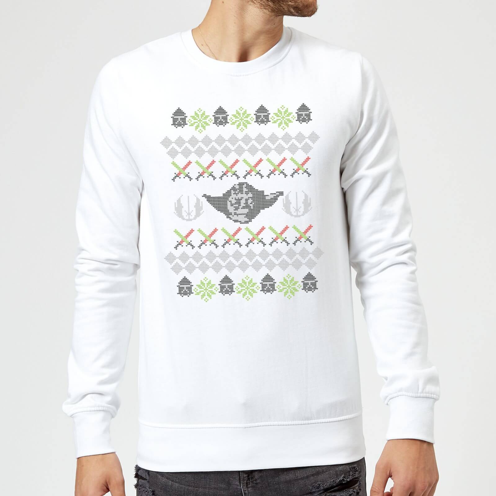 Star Wars Yoda Christmas Knit White Christmas Sweatshirt - M - White