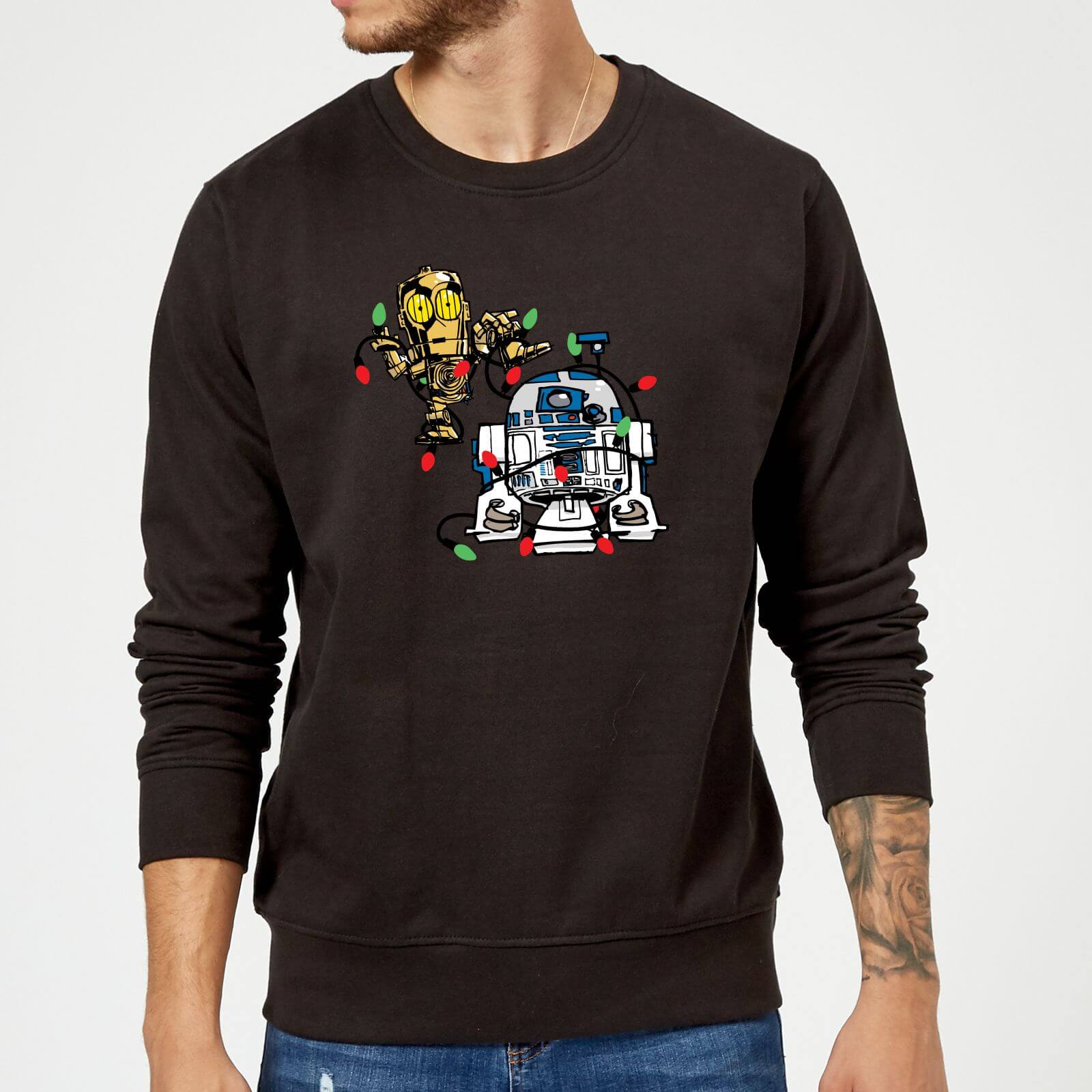 Star Wars Tangled Fairy Lights Droids Black Christmas Sweatshirt - S - Black