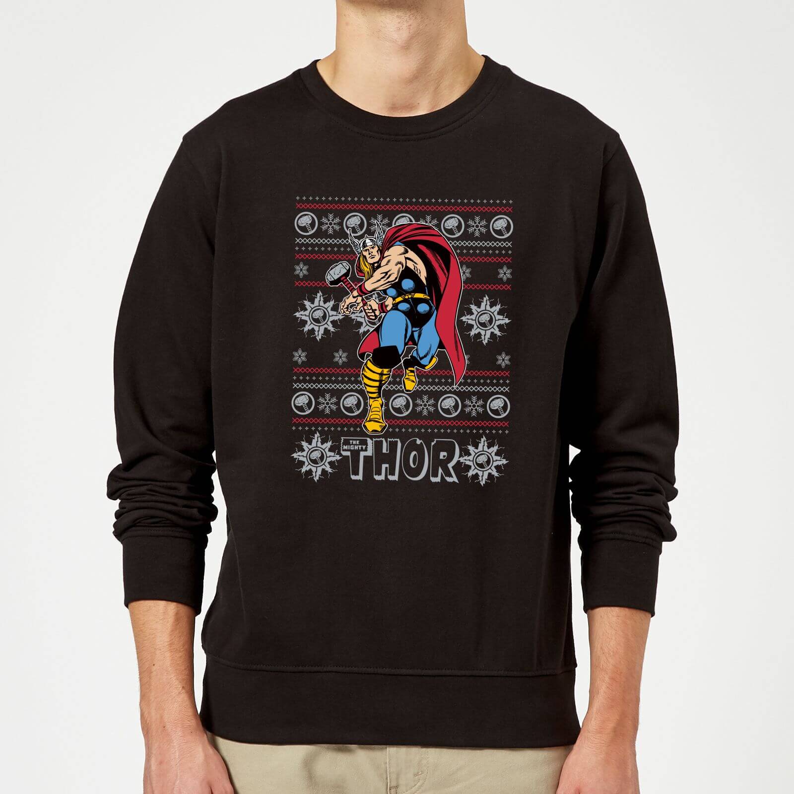 Marvel Comics The Mighty Thor Christmas Knit Black Christmas Sweatshirt - S - Black