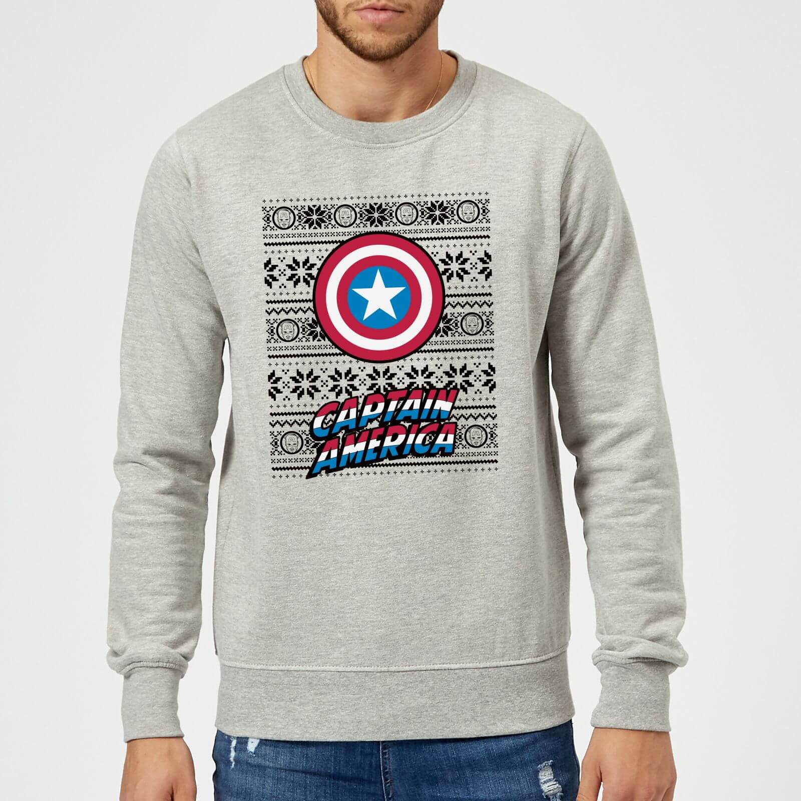 Marvel Comics Captain America Caps Shield Grey Christmas Sweatshirt - S