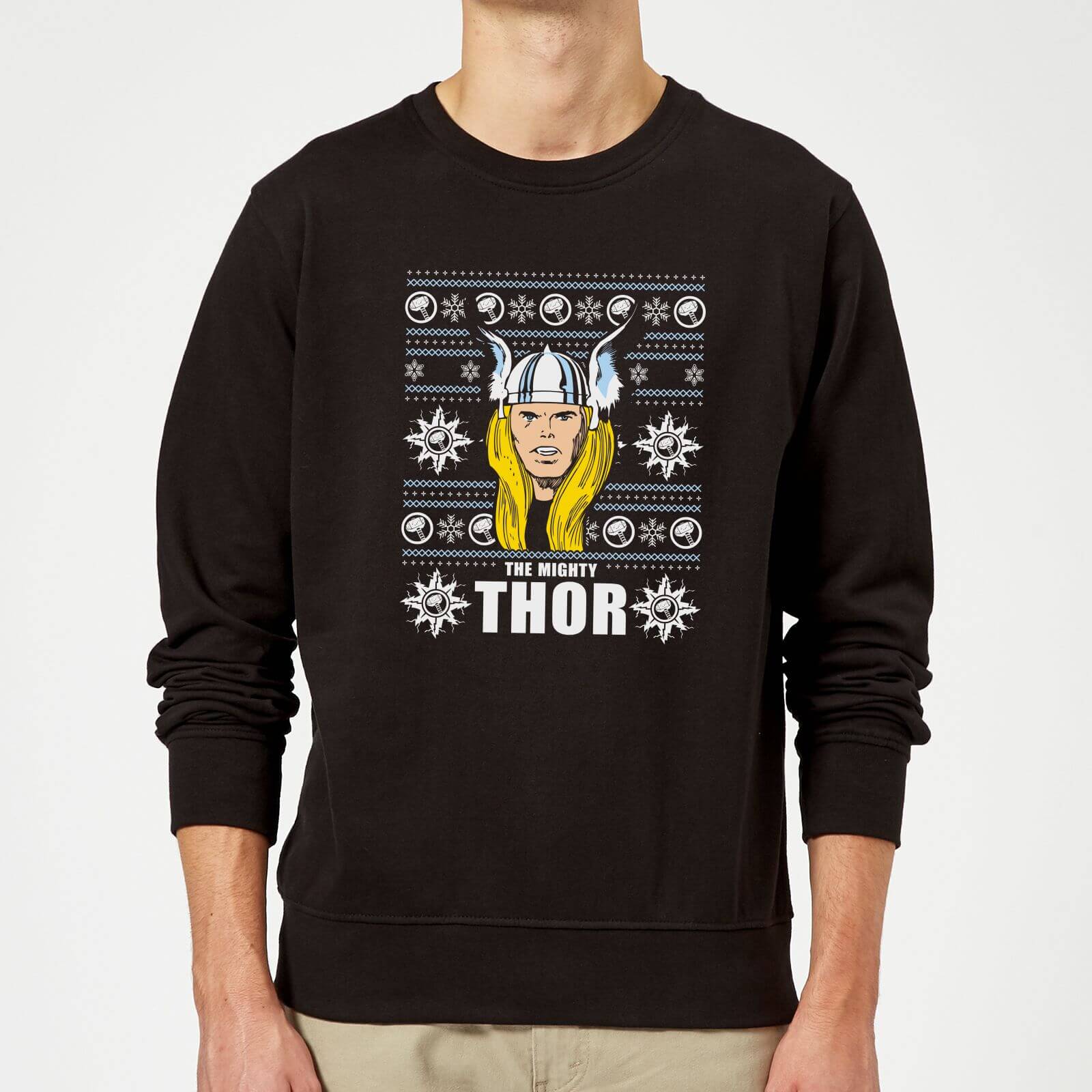 Marvel Comics The Mighty Thor Face Christmas Knit Black Christmas Sweatshirt - S - Black